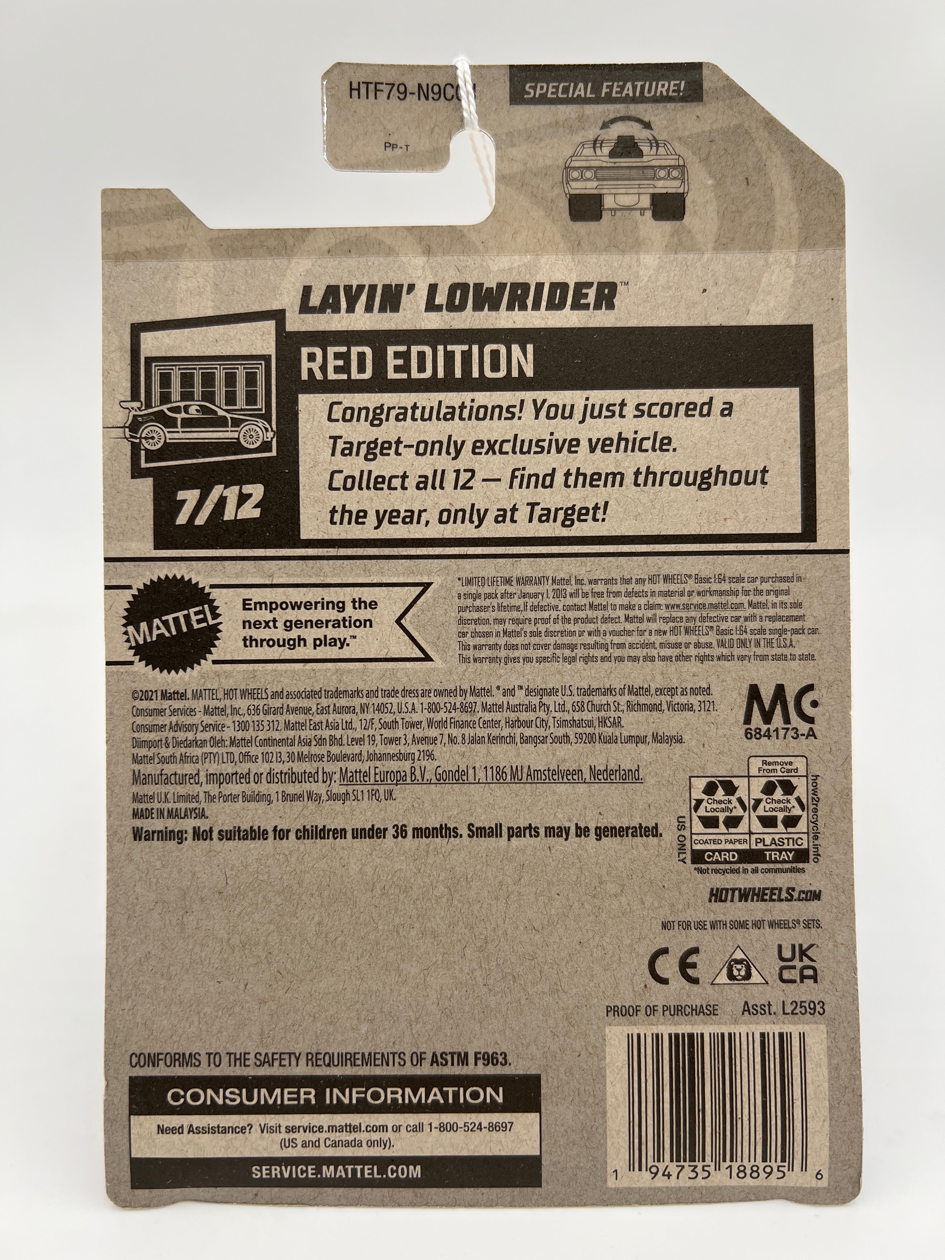 2024 Hot Wheels #113 Target Red Edition Layin Lowrider White 147F - Image 5