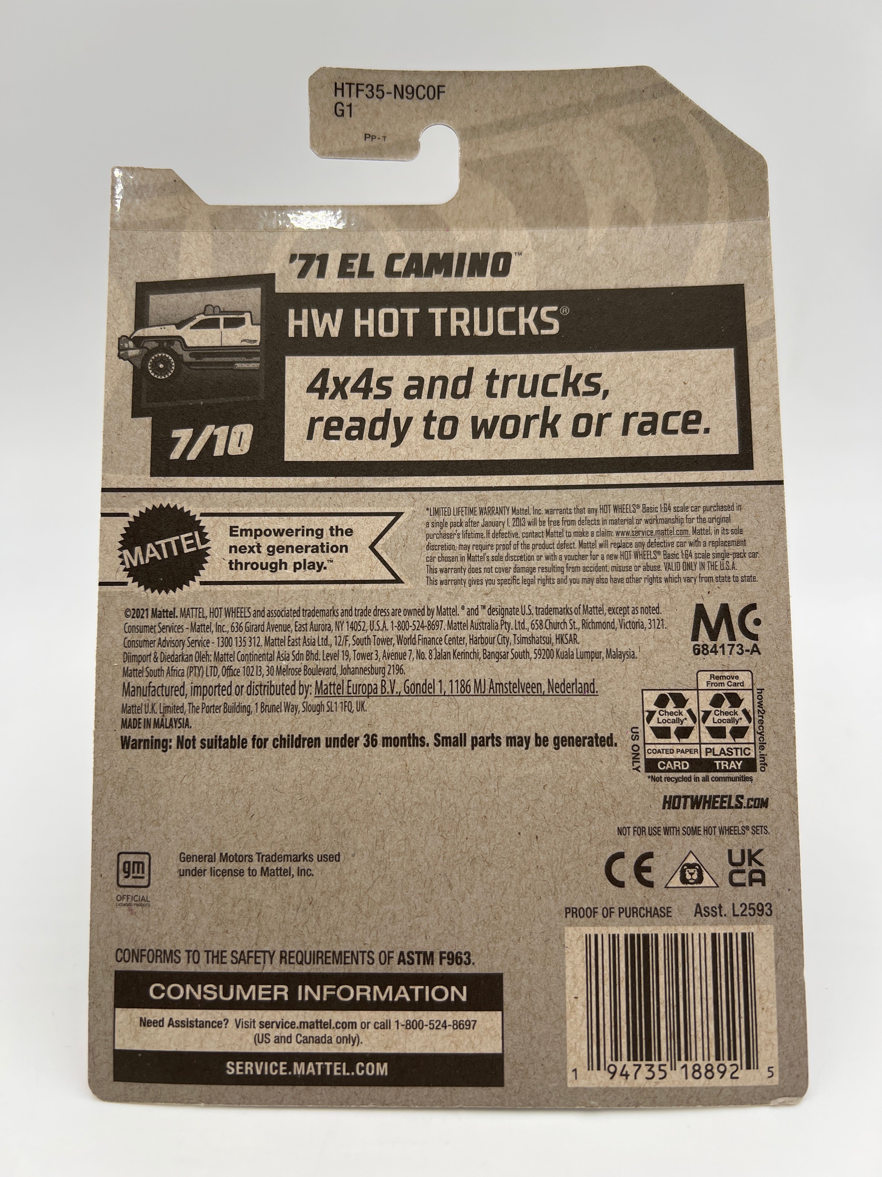 2024 Hot Wheels F Case Super Treasure Hunt #132 72 El Camino Purple W/Protector Small Crack In Blister - Image 7
