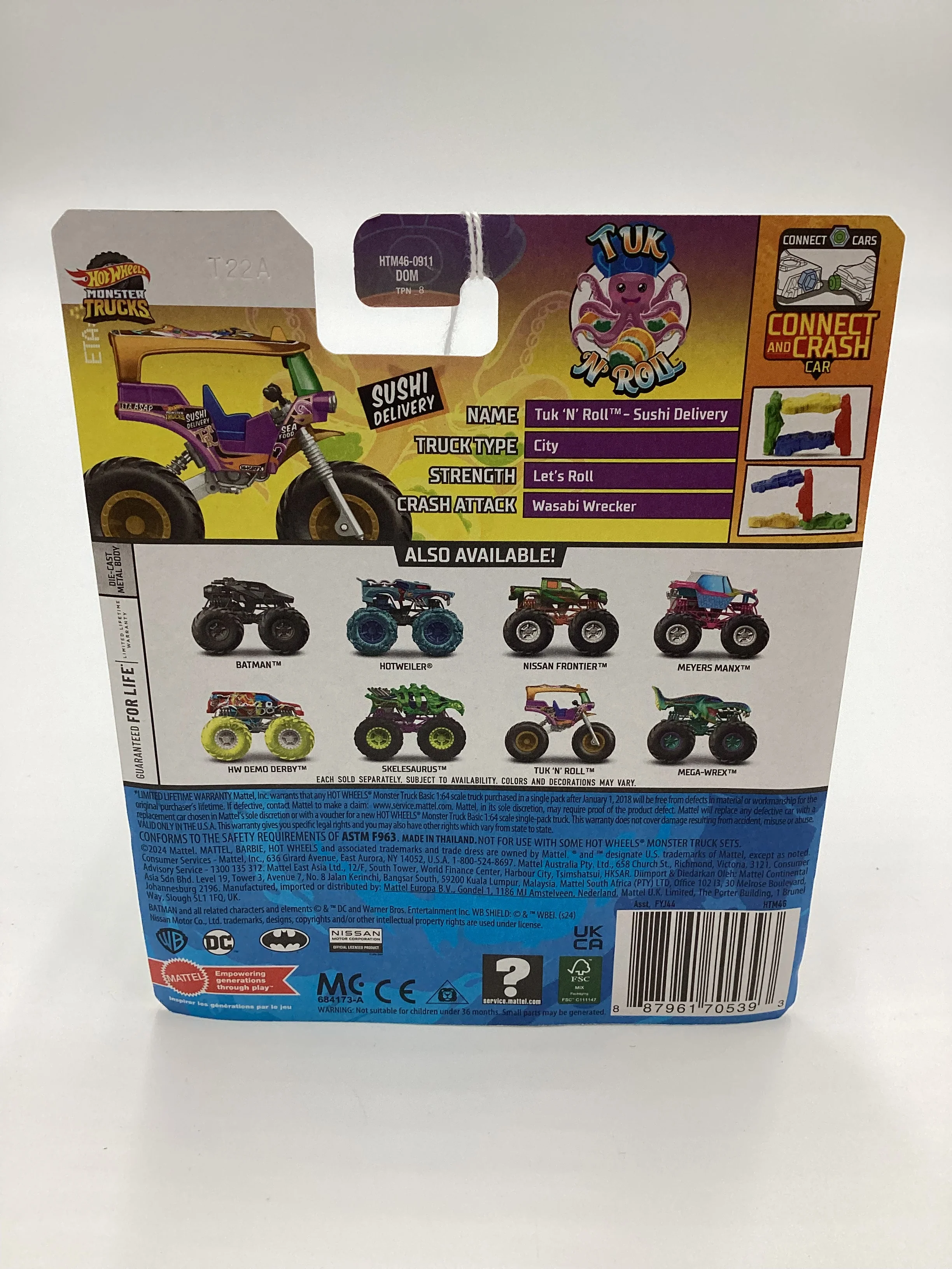 2024 Hot wheels Monster Trucks Snack Pack #4 Tuk N Roll Purple 130G - Image 7