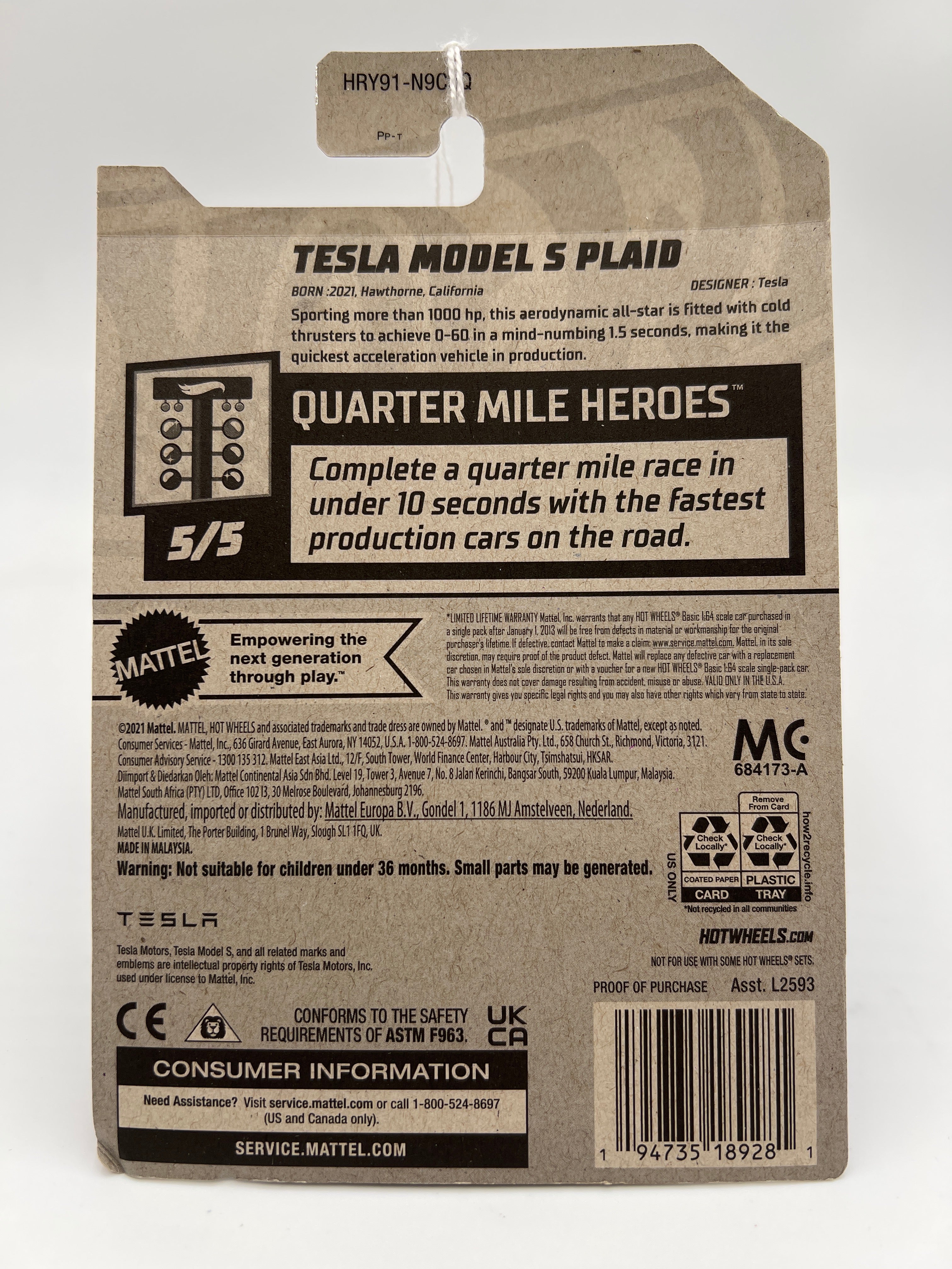 2024 Hot Wheels Q Case #238 Tesla Model S Plaid Blue 48C - Image 5