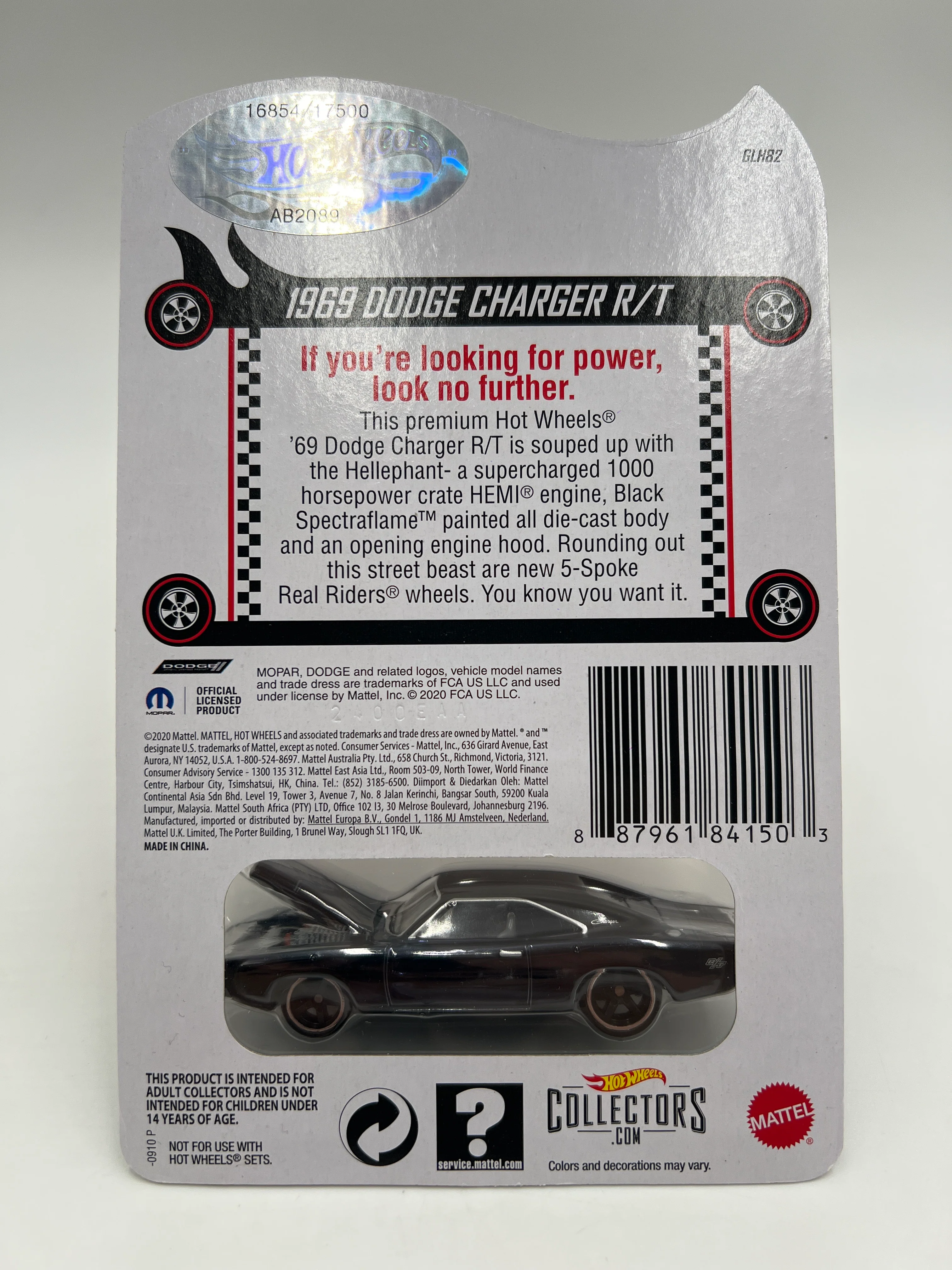 2024 Hot Wheels RLC 16754/17500 1969 Dodge Charger R/T Black W/Protector Cracked Blister - Image 7