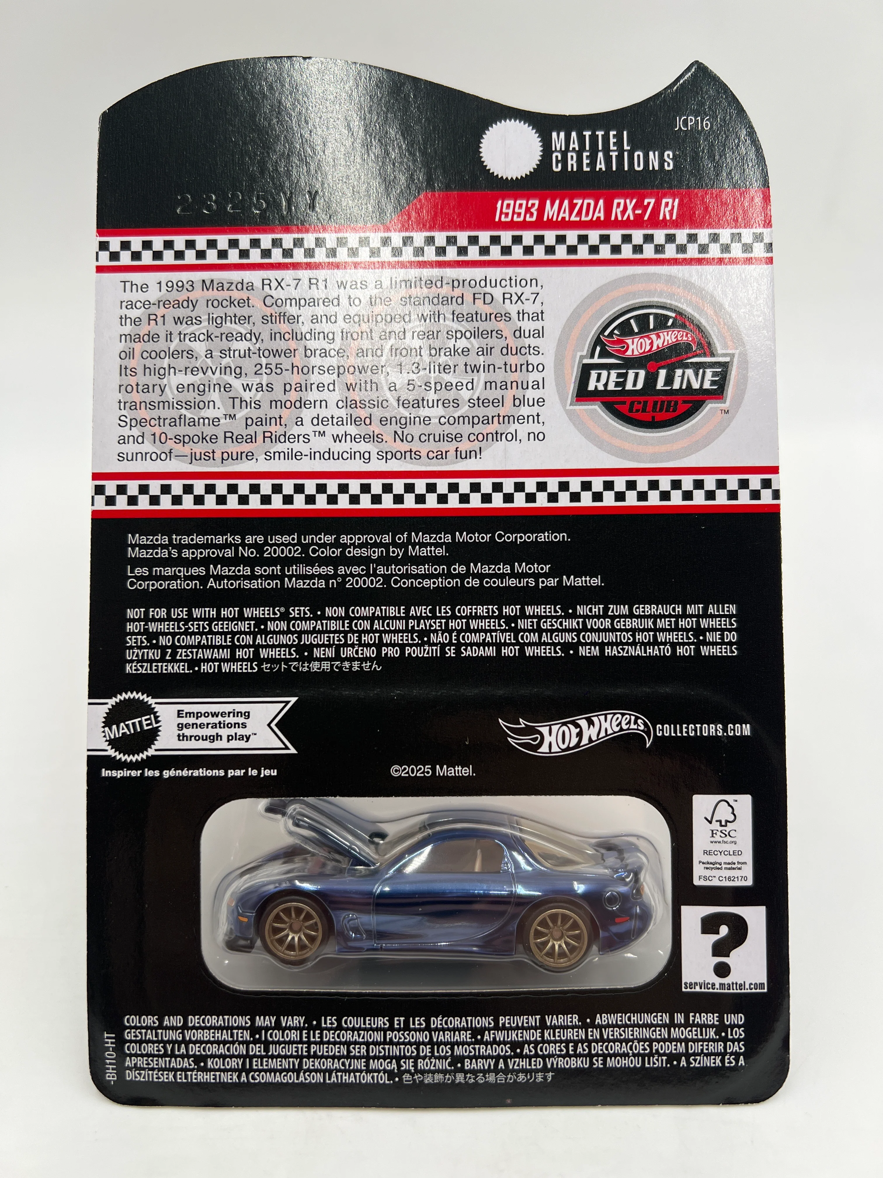 2025 Hot Wheels RLC 1993 Mazda RX-7 R1 Blue W/Protector - Image 6