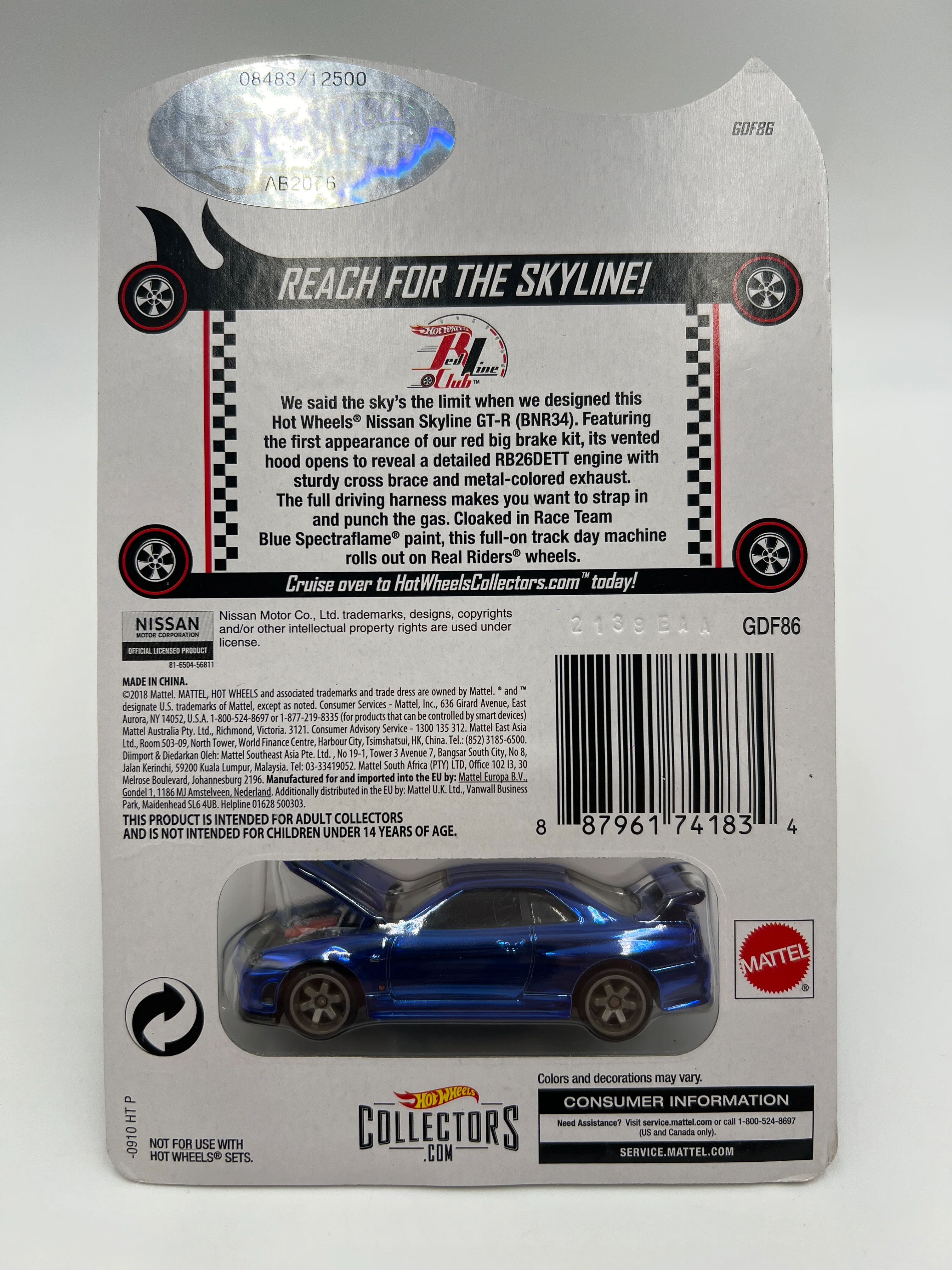 Hot Wheels RLC Nissan Skyline GT-R BNR34 Blue #8483/12500 W/Protector - Image 6
