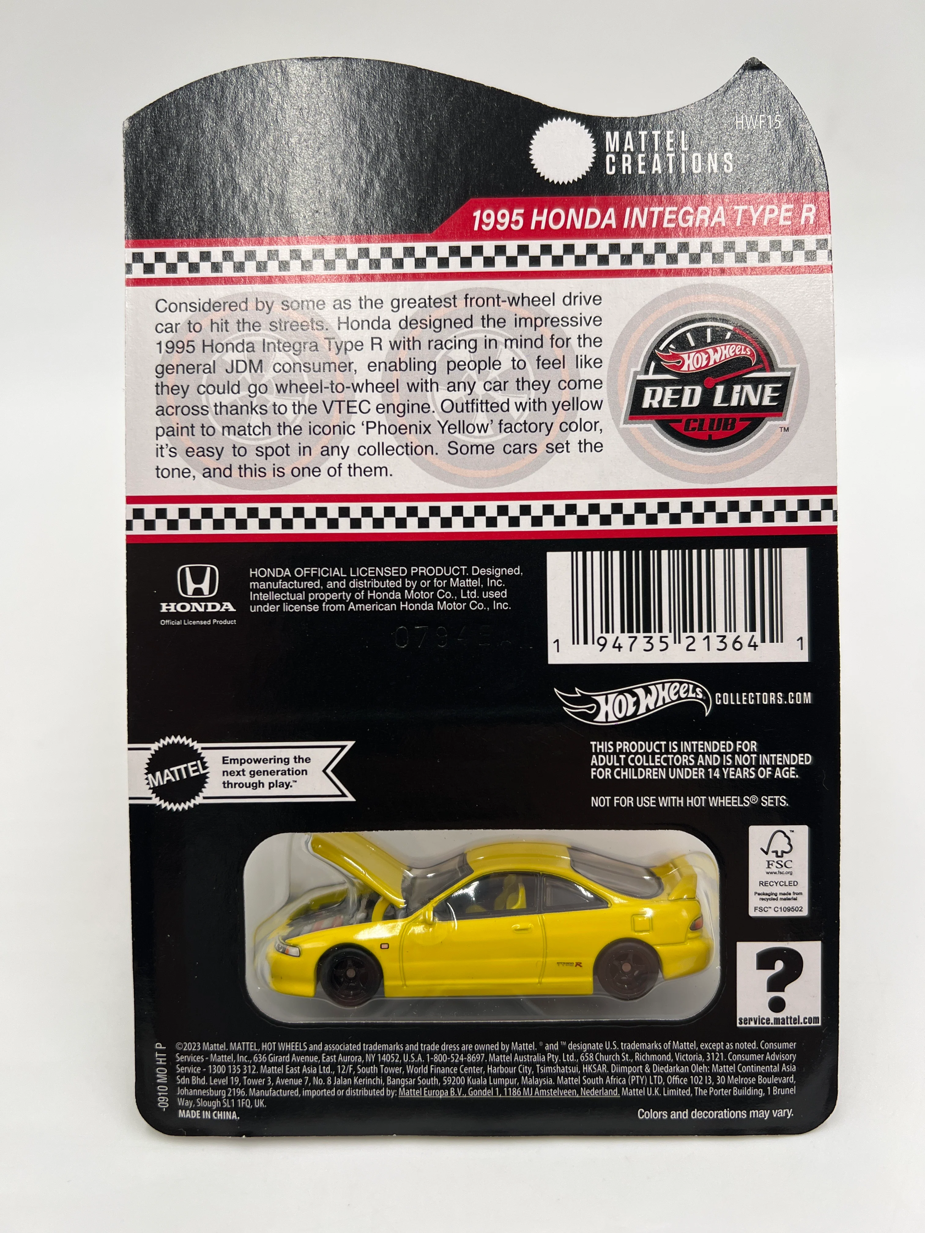 2024 Hot Wheels RLC 1995 Honda Integra Type R Yellow W/Protector - Image 6