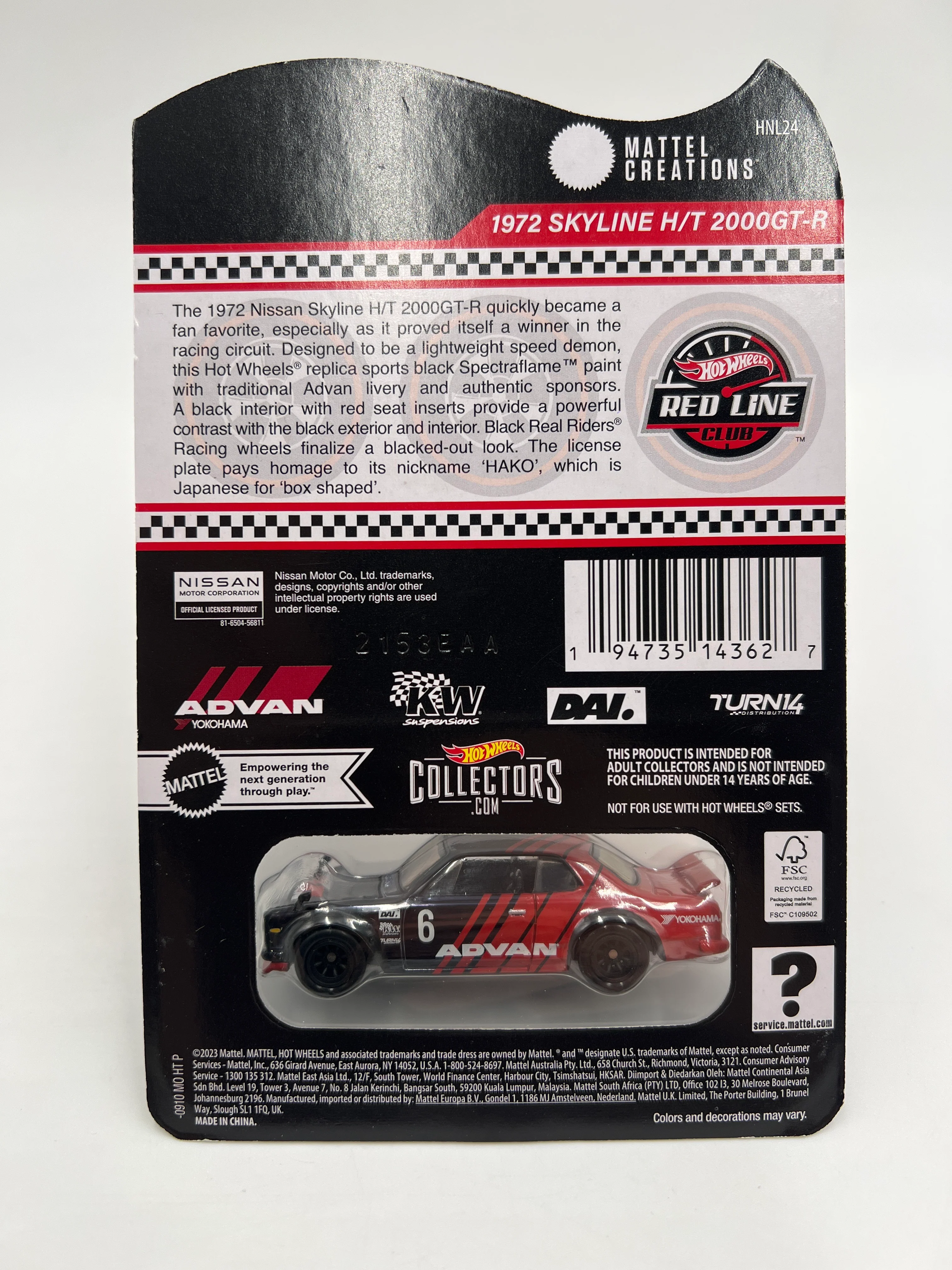 2024 Hot Wheels RLC 1972 Skyline H/T 2000GT-R Advan W/Protector - Image 6