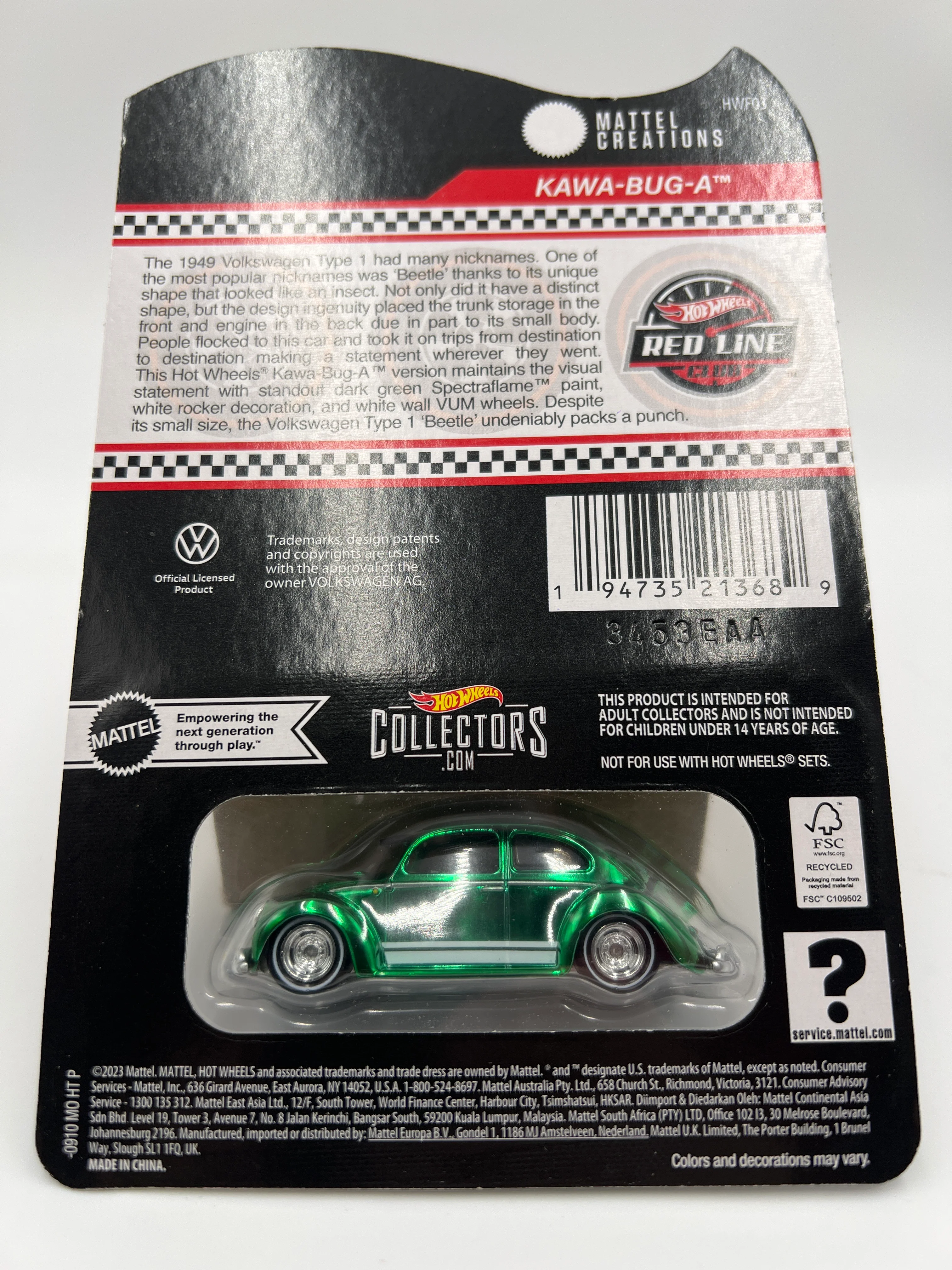 2024 Hot Wheels RLC Club Exclusive Kawa-Bug-A Green In Protector W/Patch & Button - Image 6