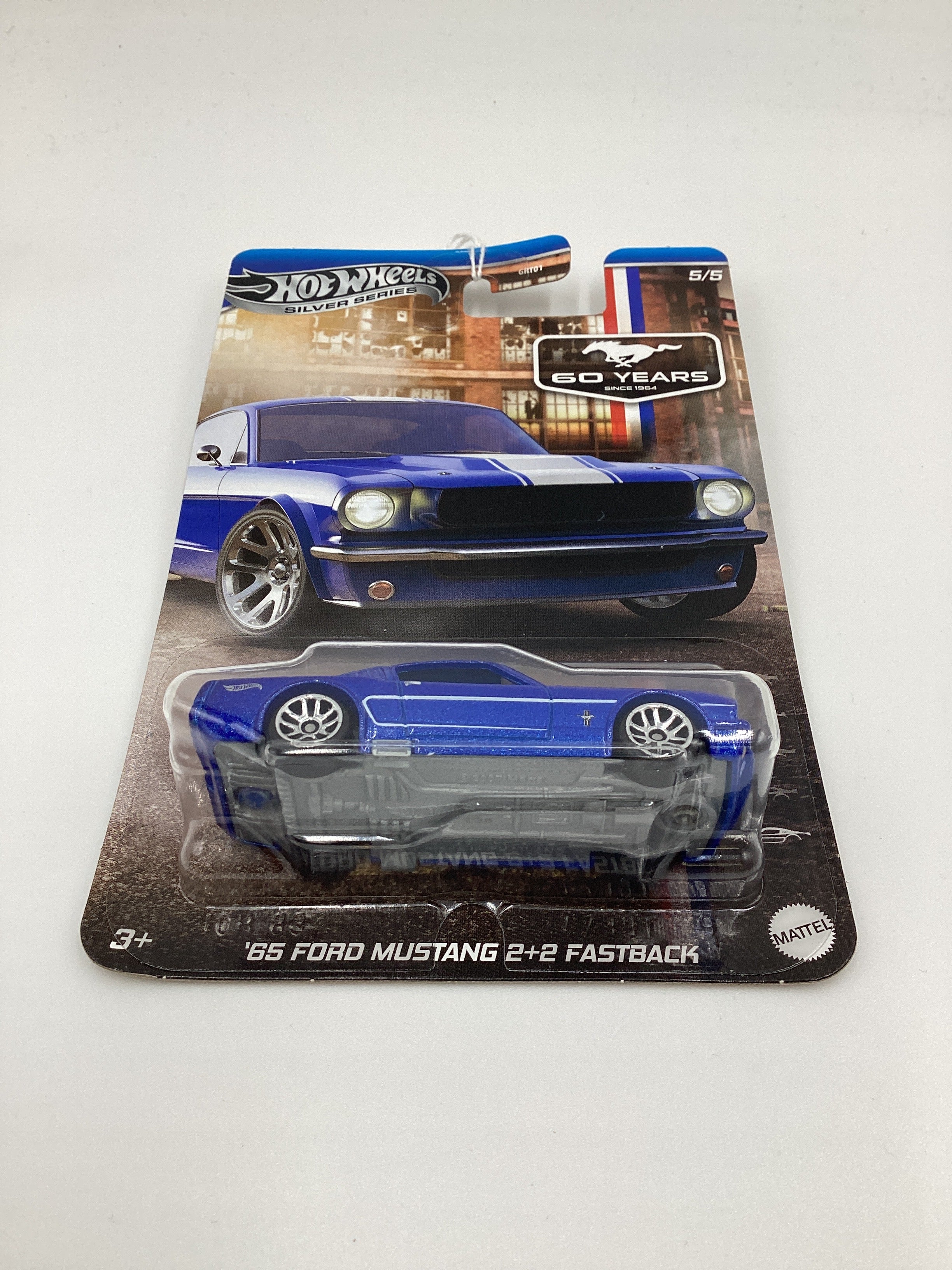 2024 Hot Wheels Silver Series 60 Years Mustang #5 65 Ford Mustang 2+2 Fastback Blue 151B - Image 6