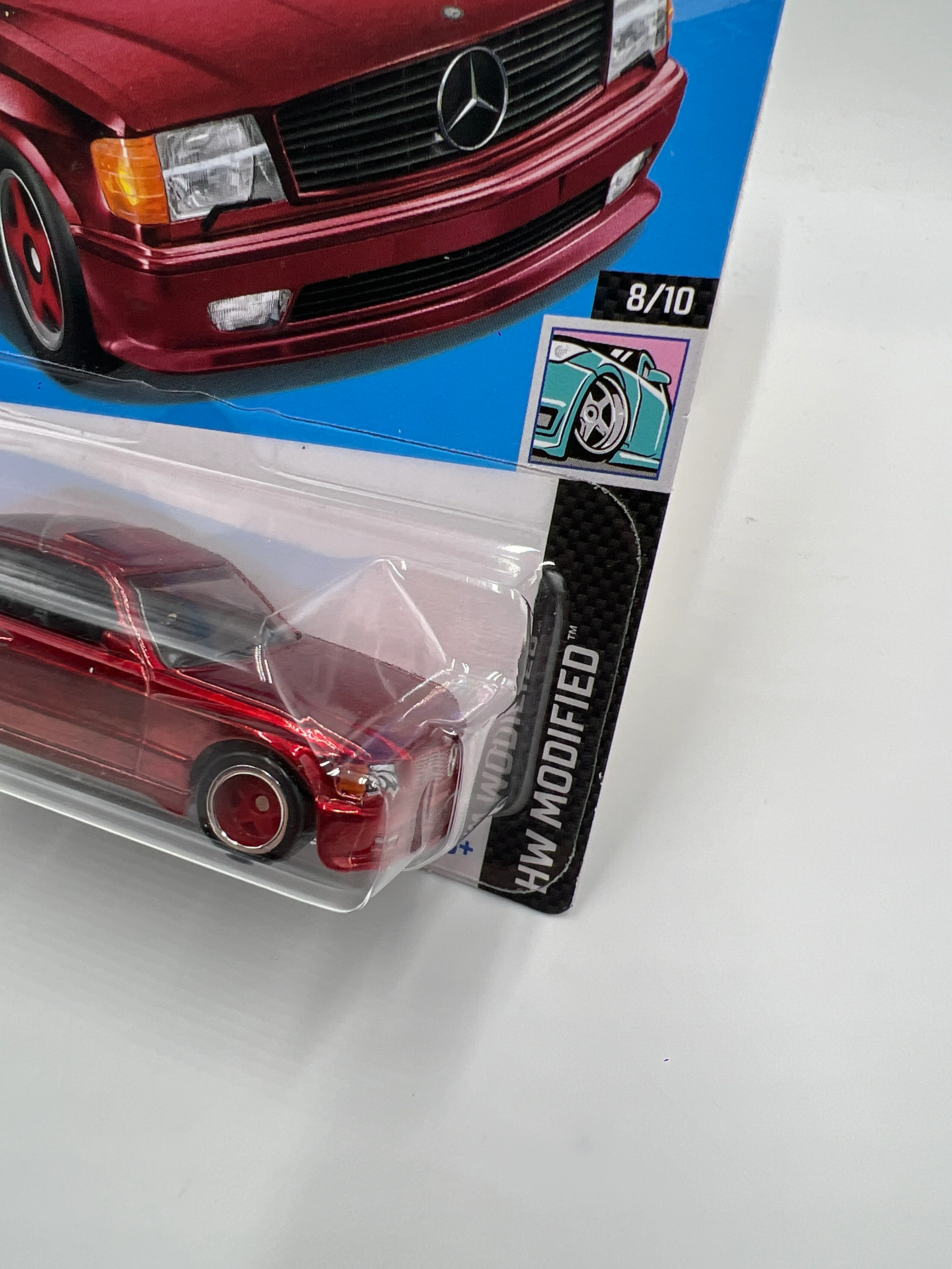 2024 Hot Wheels Super Treasure Hunt #82 89 Mercedes-Benz 560 SEC AMG Red W/Protector - Image 3