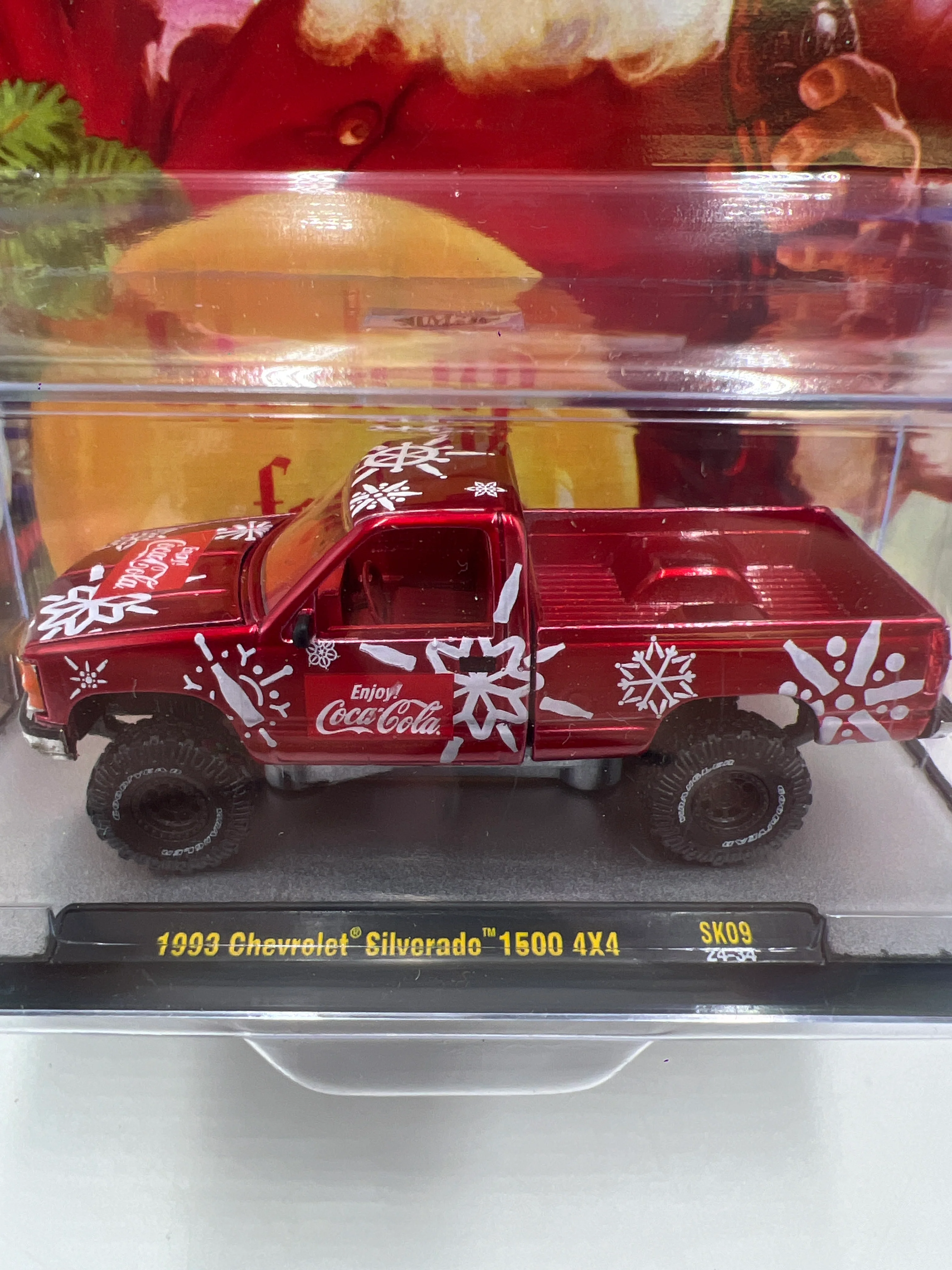 2024 M2 Machines Holiday Coca Cola 1993 Chevrolet Silverado 1500 4x4 Red SK09 - Image 3