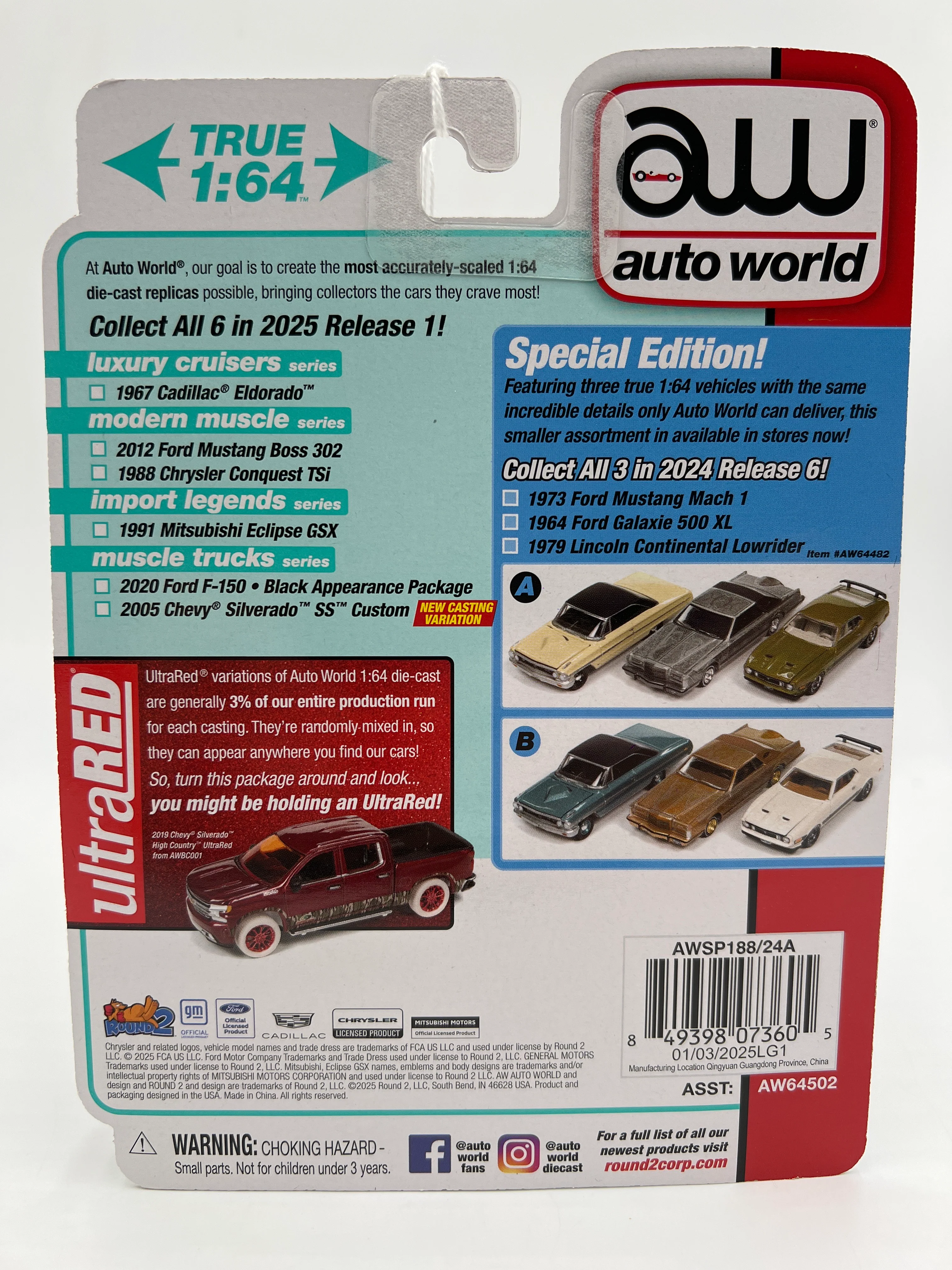 2025 Auto World Muscle Trucks CHASE Release 1 Version A 2020 Ford F-150 Black Appearance Package Ultra Red - Image 7