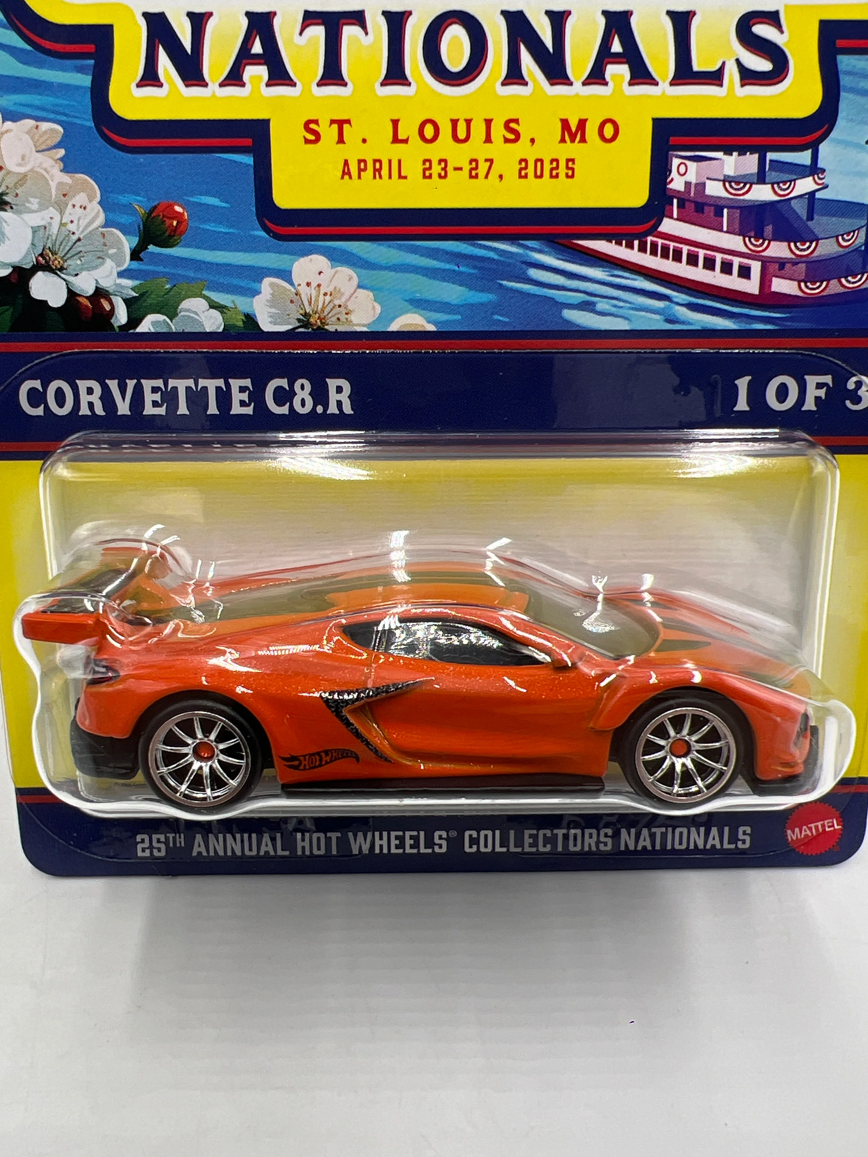2025 Hot Wheels 25th Annual Collectors Nationals 1262/6200 Corvette C8.R Orange W/Protector - Image 2