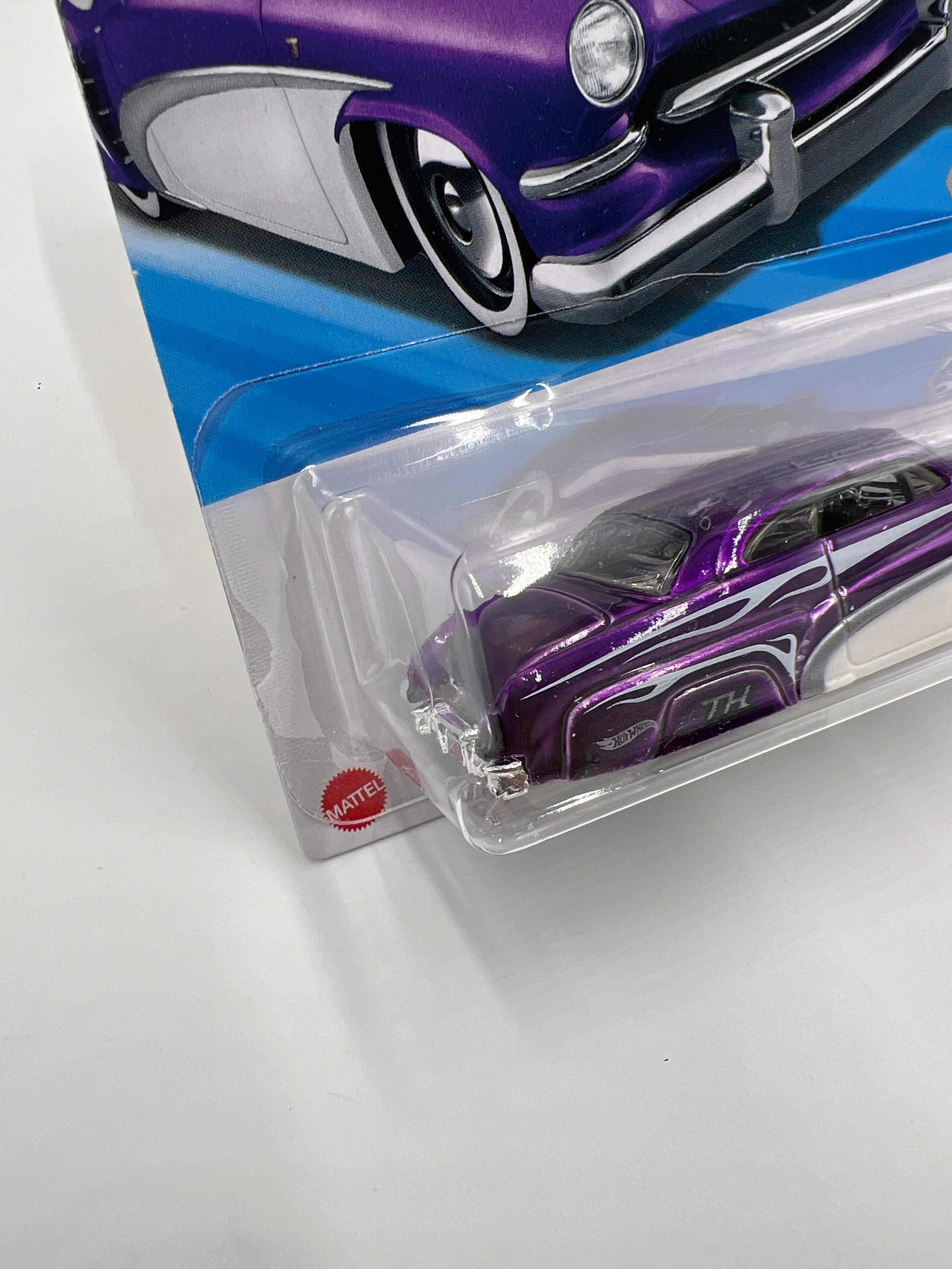 2025 Hot Wheels C Case Super Treasure Hunt #46 Hirohata Merc Purple W/Protector Small Crack In Blister - Image 5