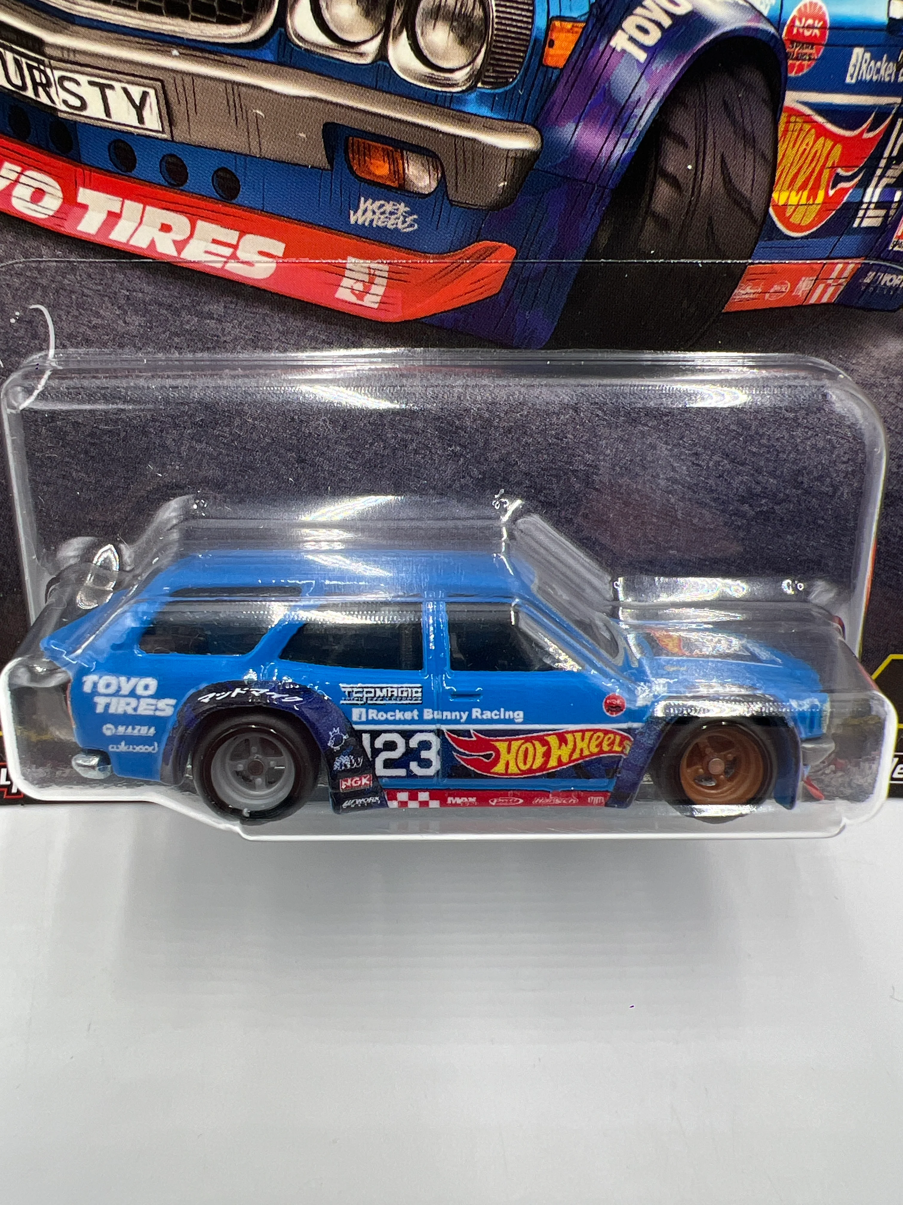 2025 Hot Wheels Premium Ronin Run II #3 Mad Mike Mazda RX-3 Wagon Blue 259i - Image 2