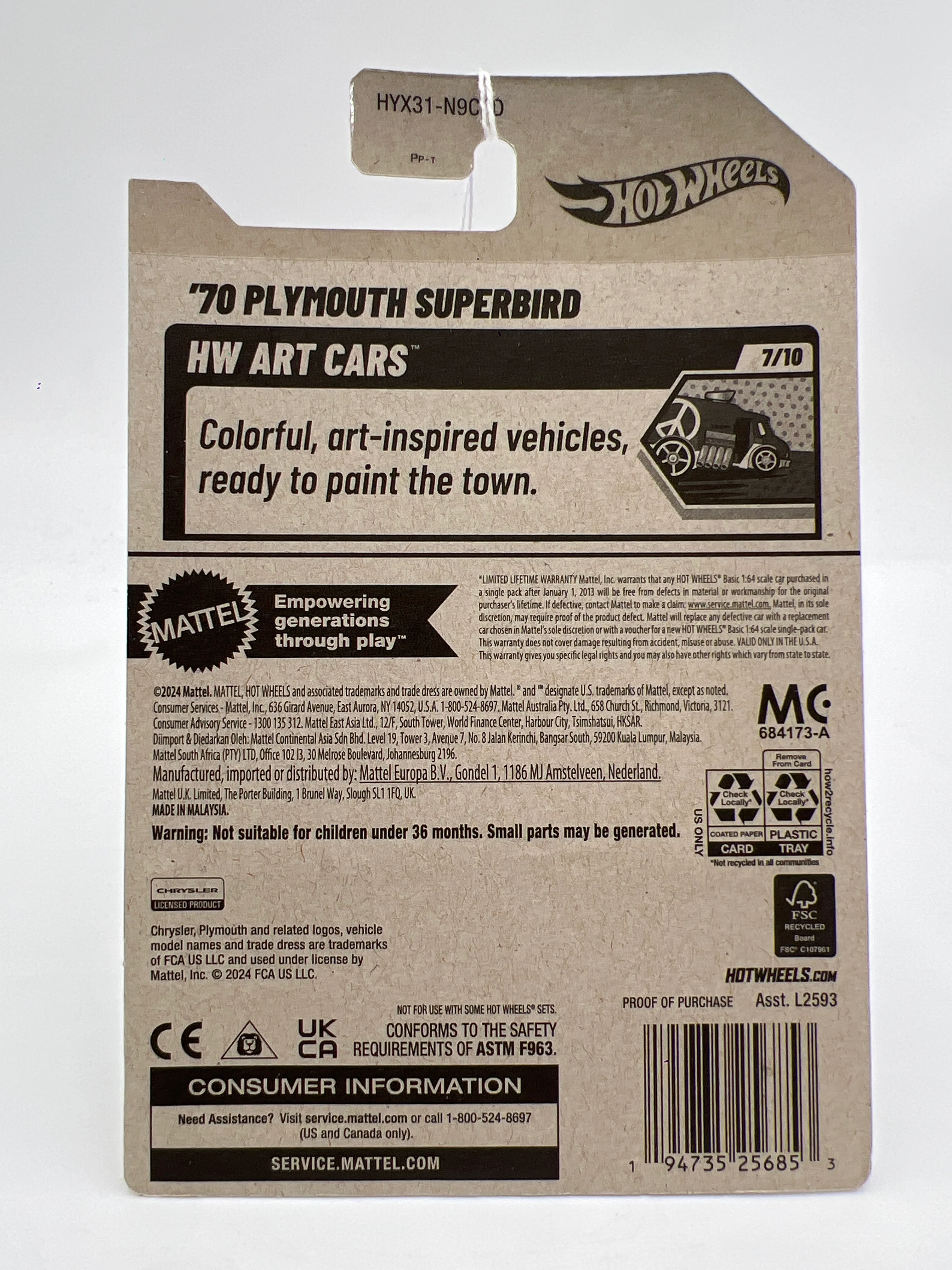 2025 Hot Wheels D Case #87 70 Plymouth Superbird Yellow 59F - Image 6