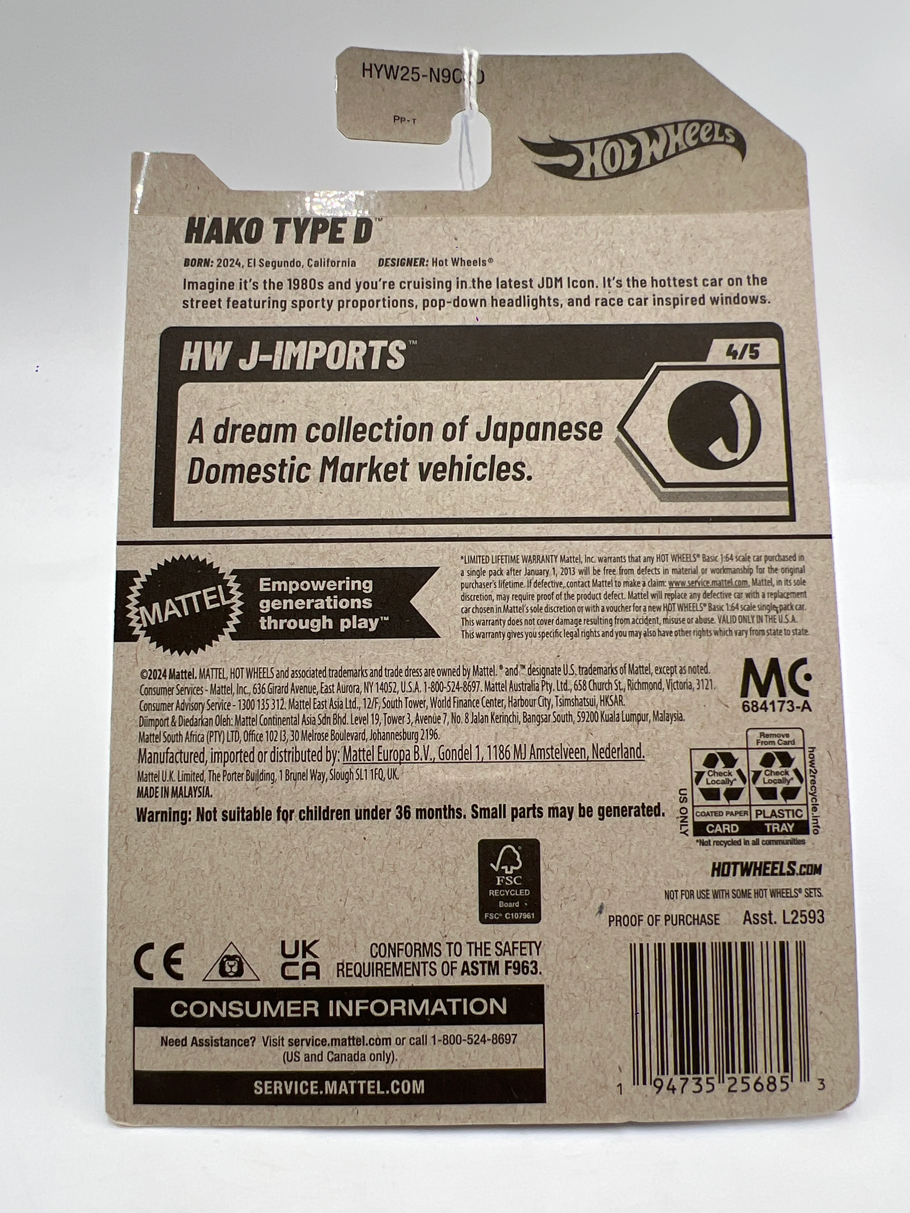 2025 Hot Wheels D Case #98 Hako Type D White 70A - Image 7