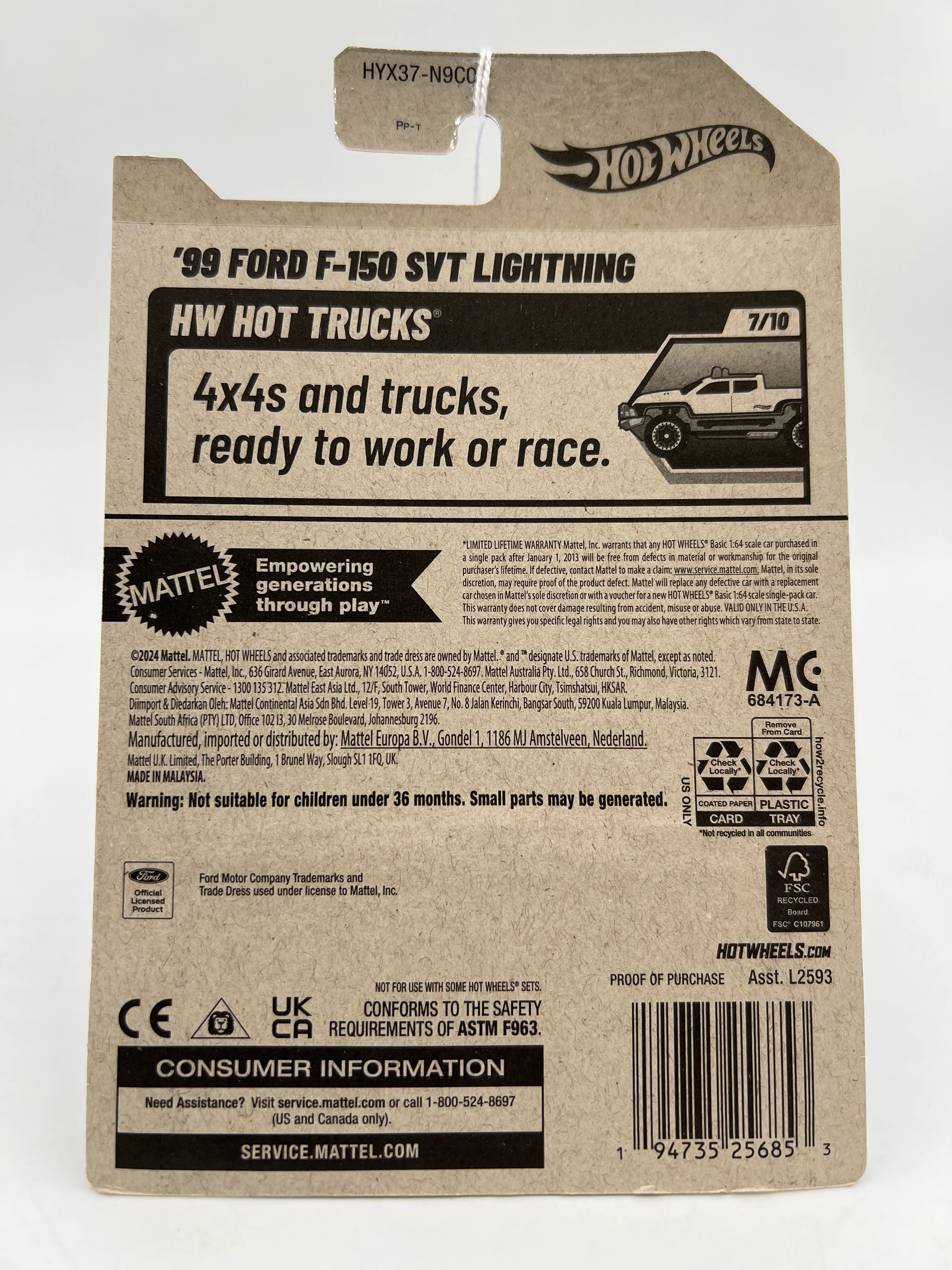 2025 Hot Wheels D Case #94 99 Ford F-150 SVT Lightning Black 32G - Image 6