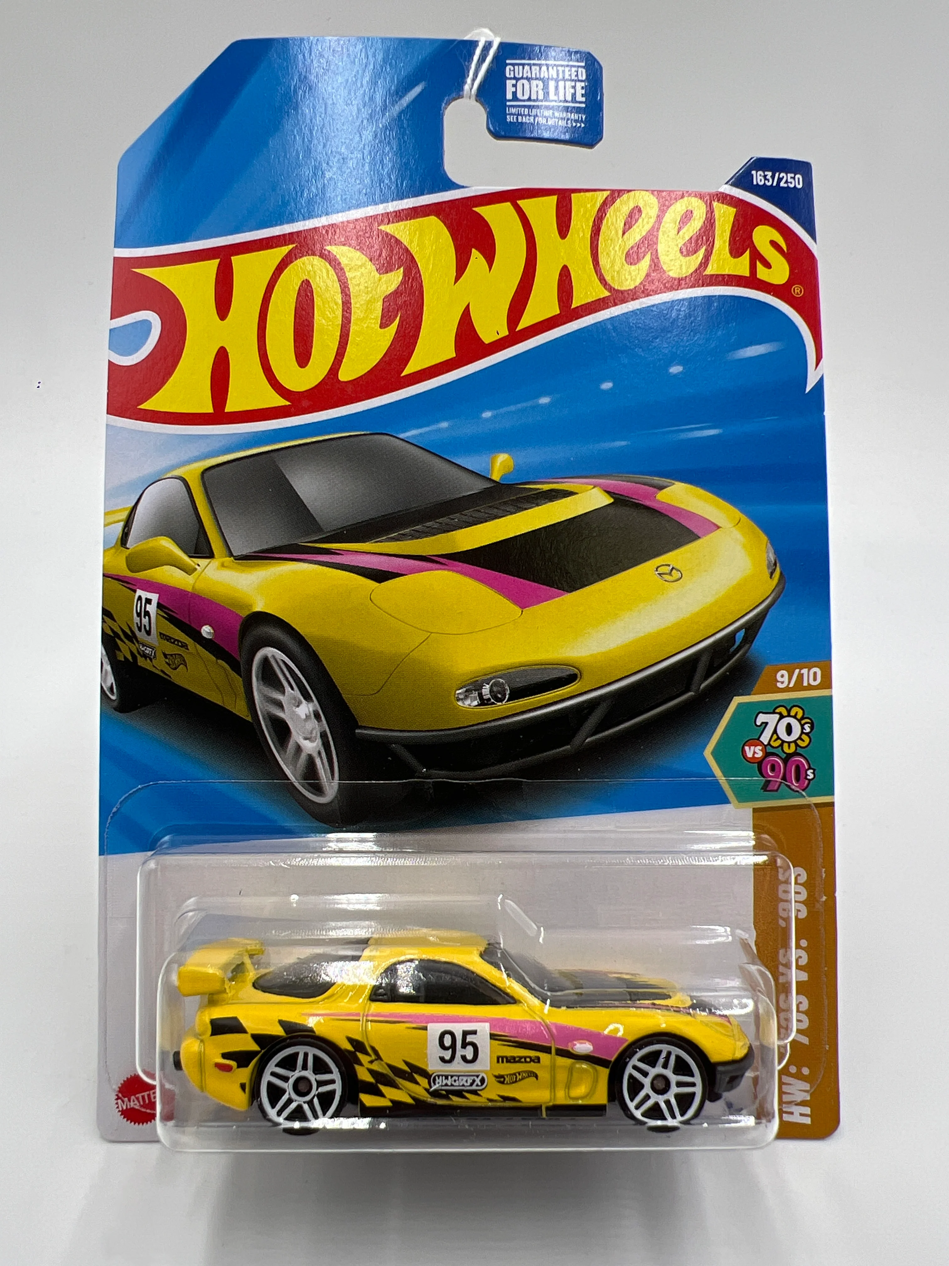 2025 Hot Wheels J Case HW 70s Vs 90s #163 95 Mazda RX-7 Drift Yellow 87B - Image 2