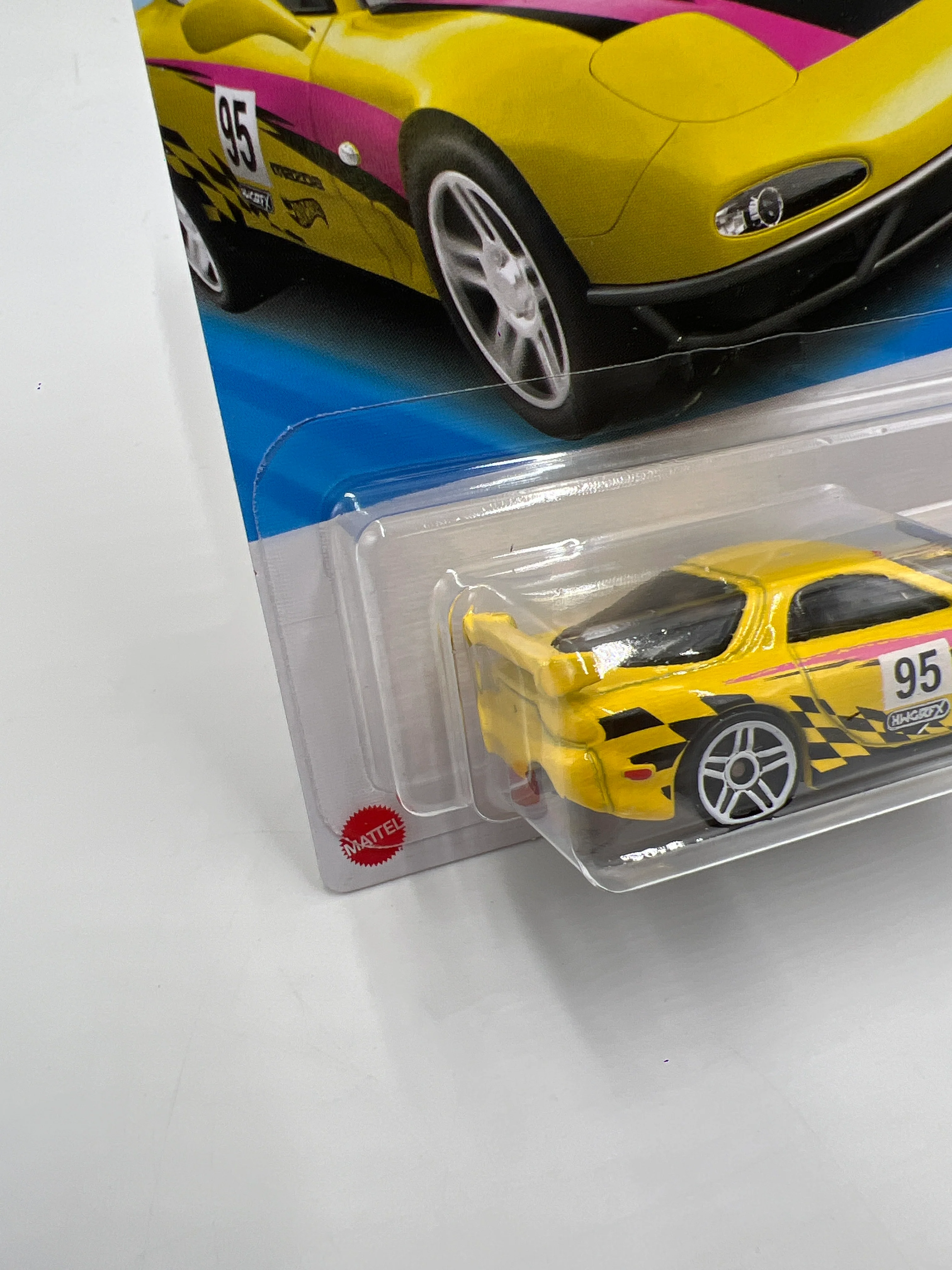 2025 Hot Wheels J Case HW 70s Vs 90s #163 95 Mazda RX-7 Drift Yellow 87B - Image 5