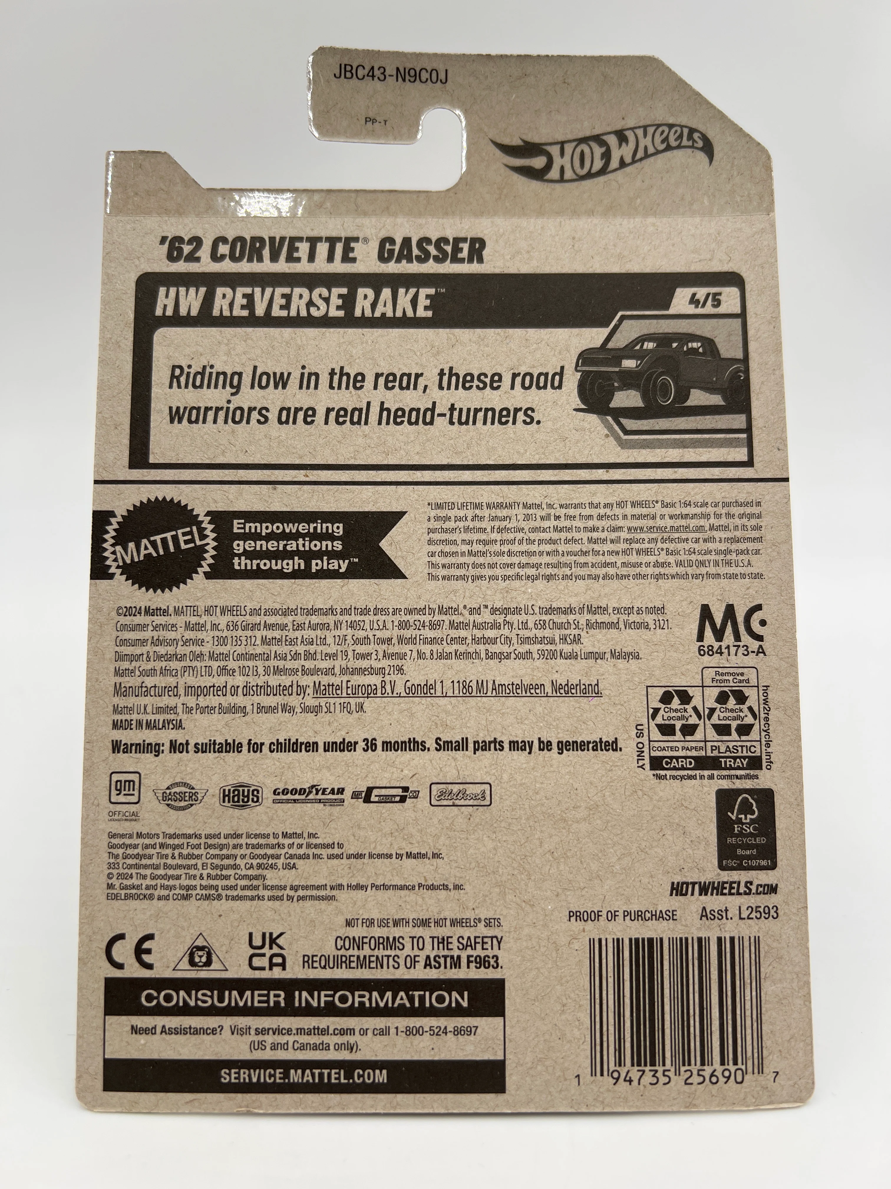 2025 Hot Wheels J Case Super Treasure Hunt #182 62 Corvette Gasser W/Protector - Image 6