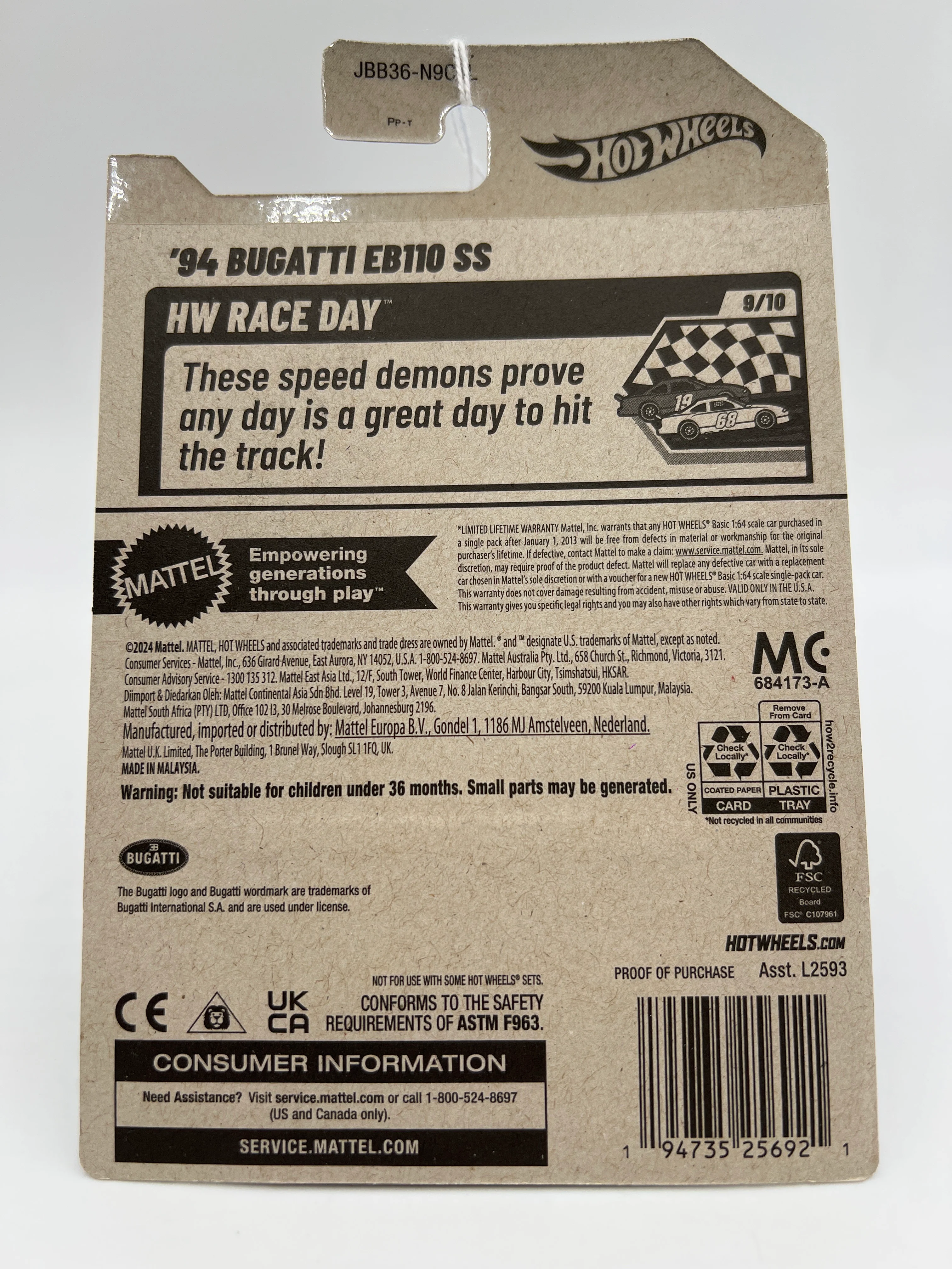 2025 Hot Wheels L Case Race Day #221 94 Bugatti EB110 SS Purple 102C - Image 6