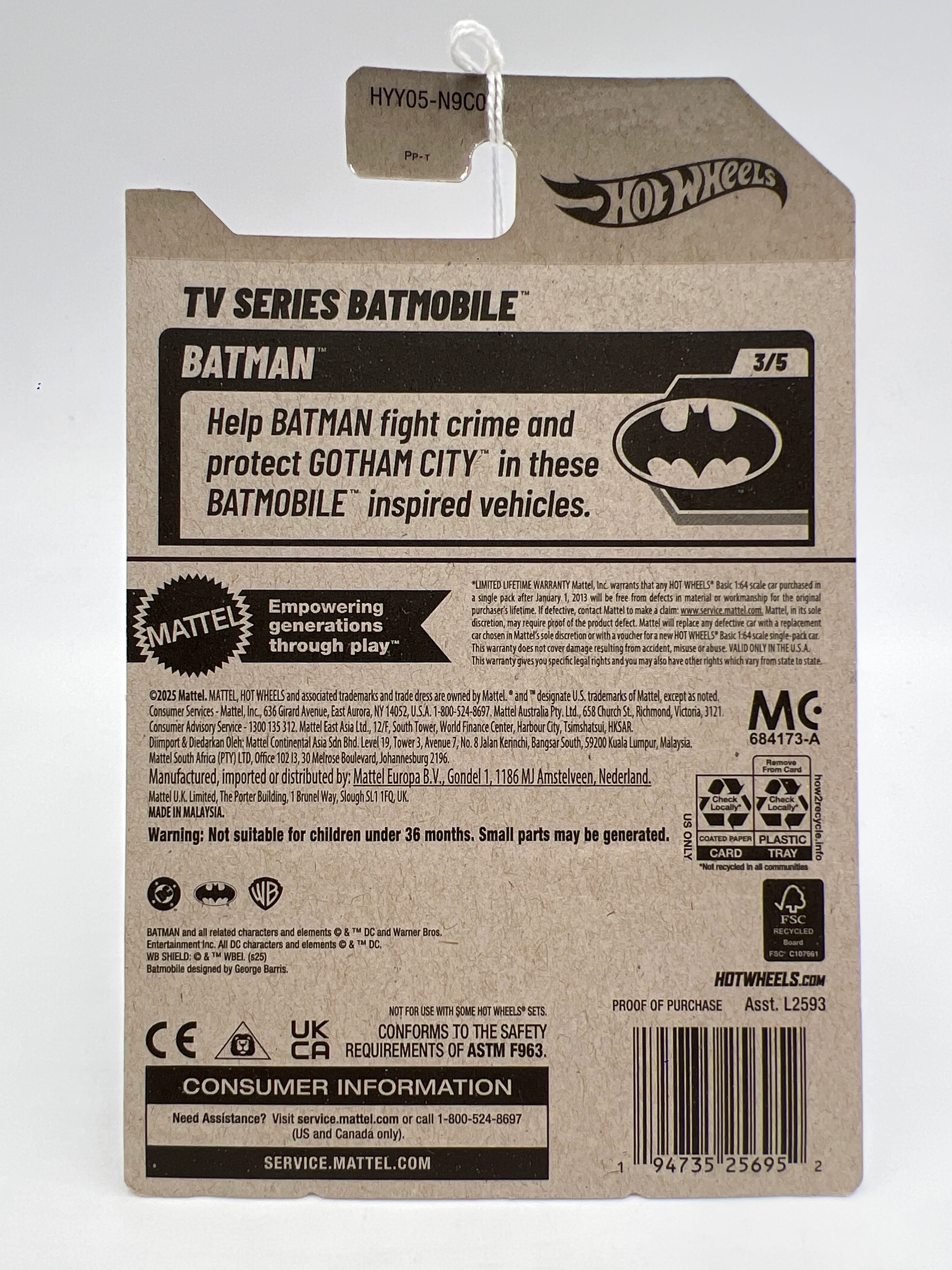 2025 Hot Wheels P Case Batman #103 TV Series Batmobile Red 117C - Image 6