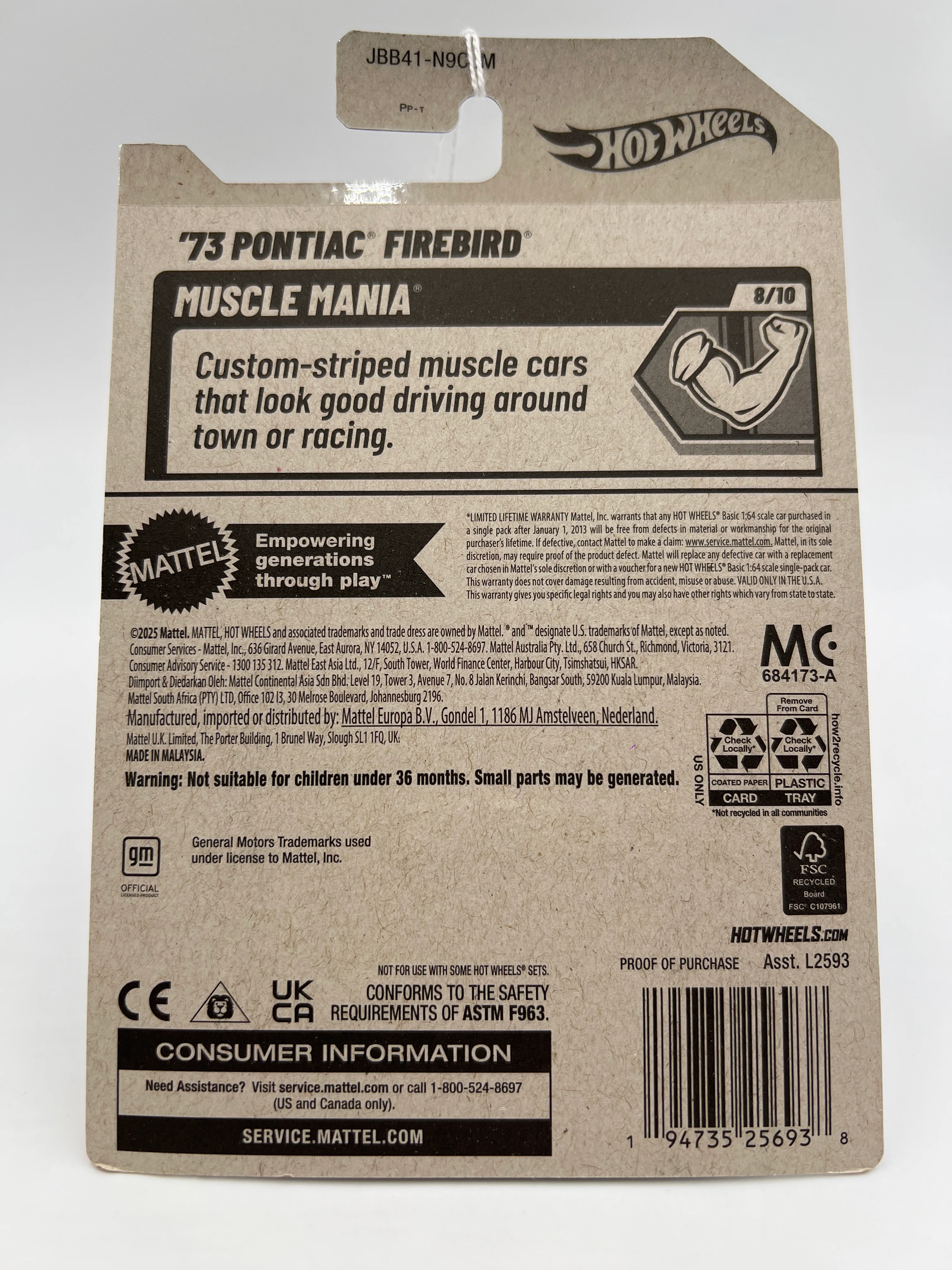 2025 Hot Wheels M Case Muscle Mania #230 73 Pontiac Firebird White 44A - Image 6