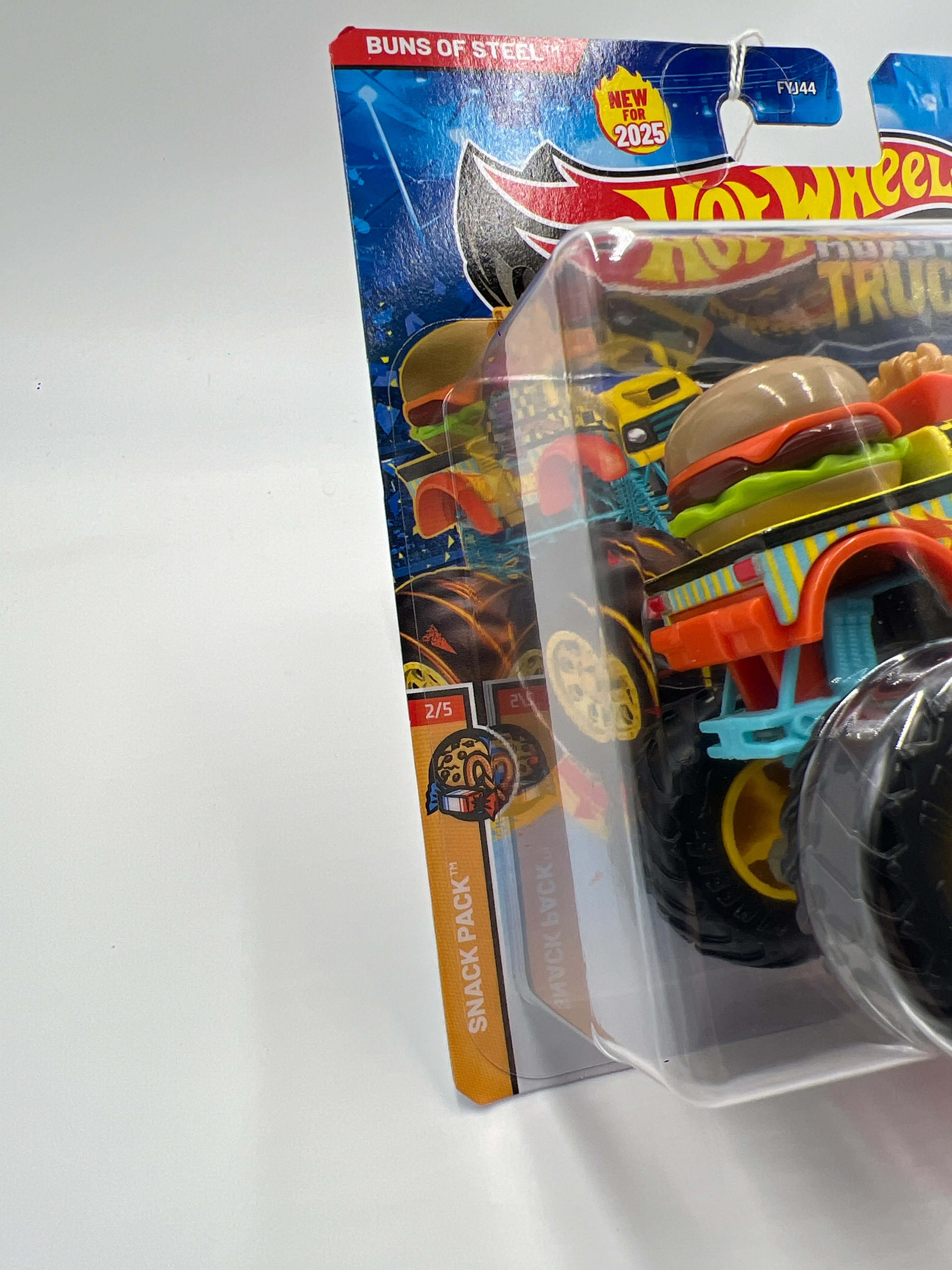 2025 Hot Wheels Monster Trucks Snack Pack #2 Buns Of Steel Yellow 129G - Image 5