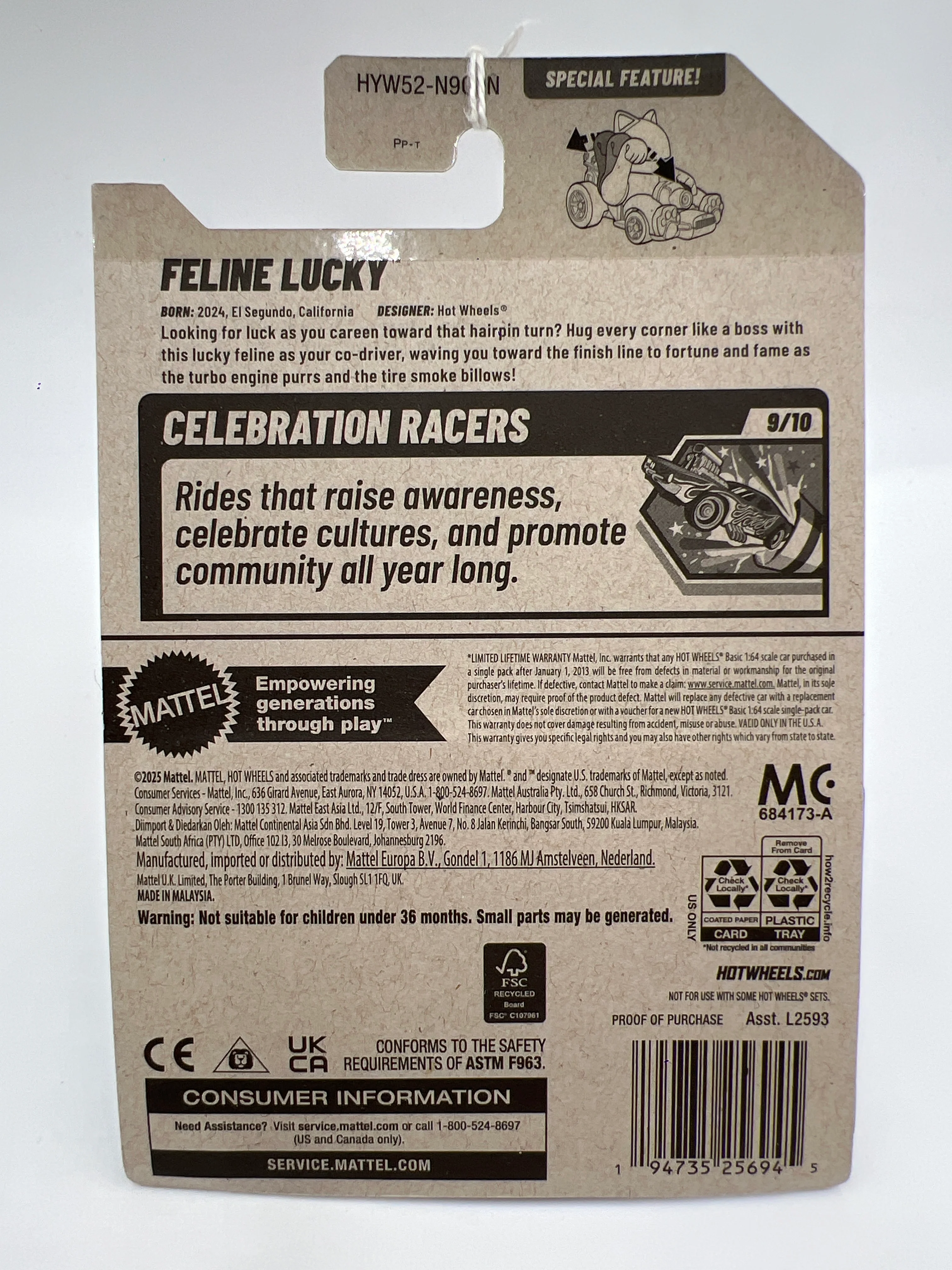 2025 Hot Wheels N Case Celebration Racers #234 Feline Lucky 123D - Image 6