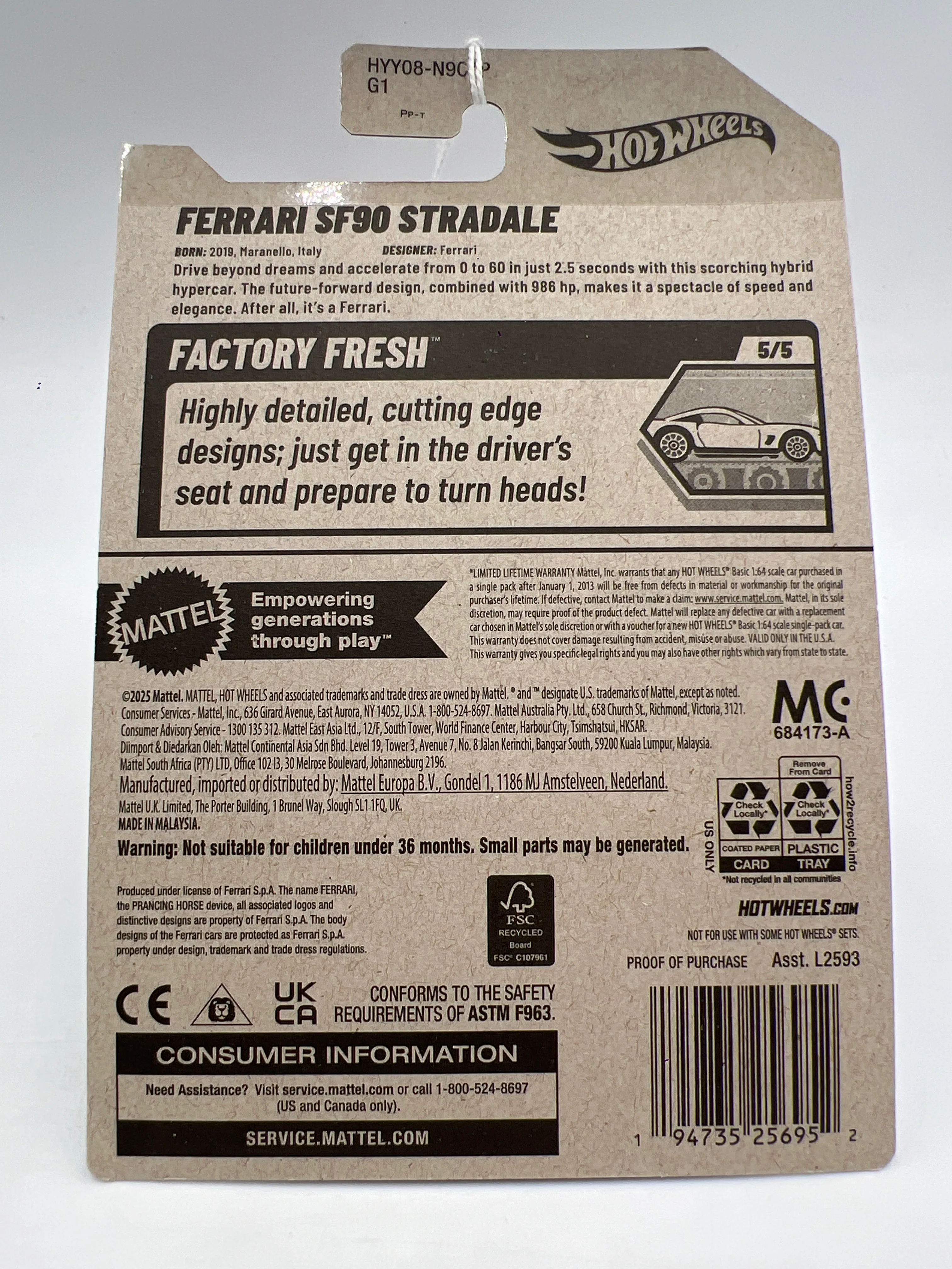2025 Hot Wheels P Case Factory Fresh #191 Ferrari SF90 Stradale Gray SR - Image 6