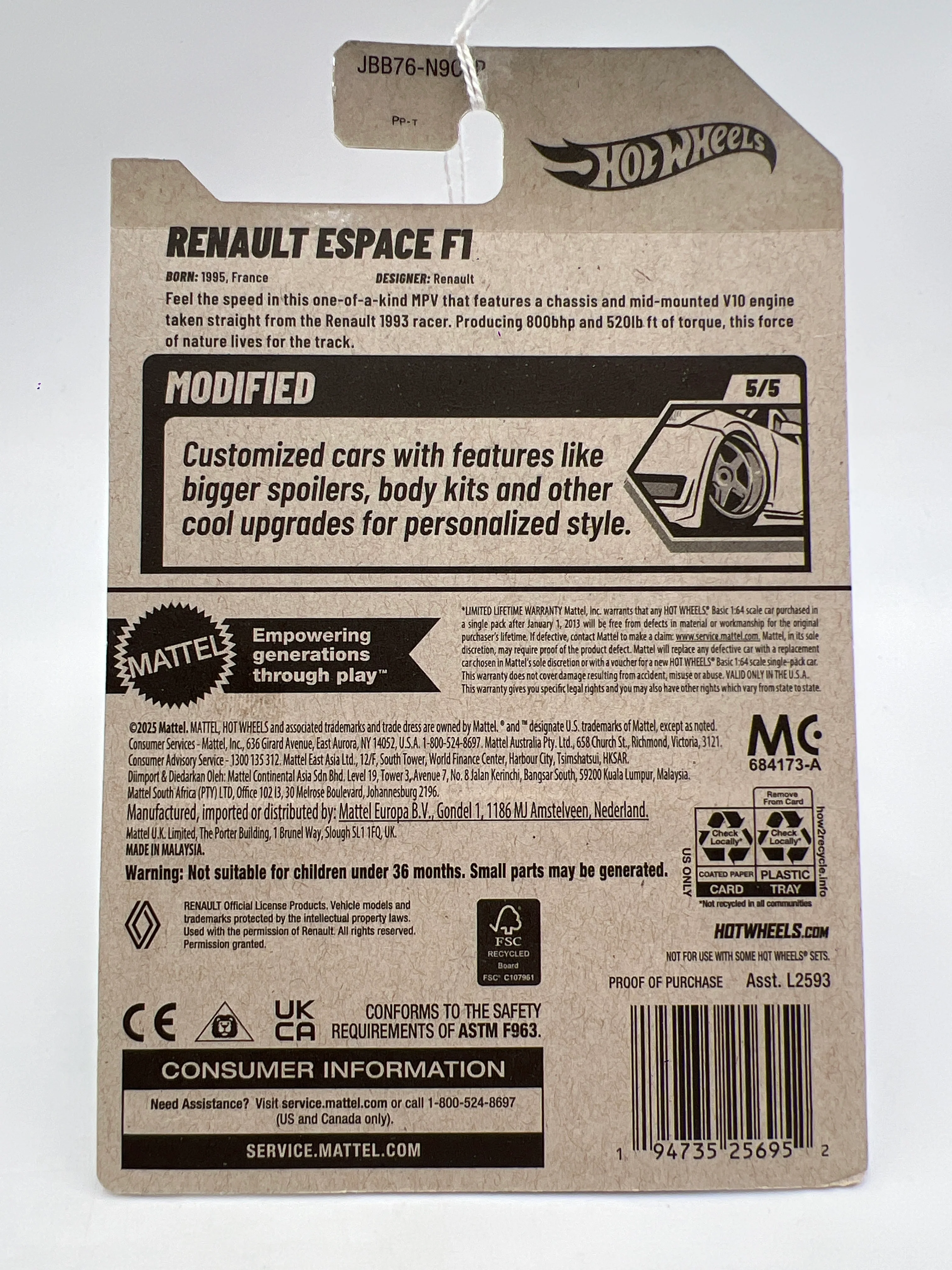 2025 Hot Wheels P Case Modified #172 Renault Espace F1 Black/Yellow 68B - Image 6