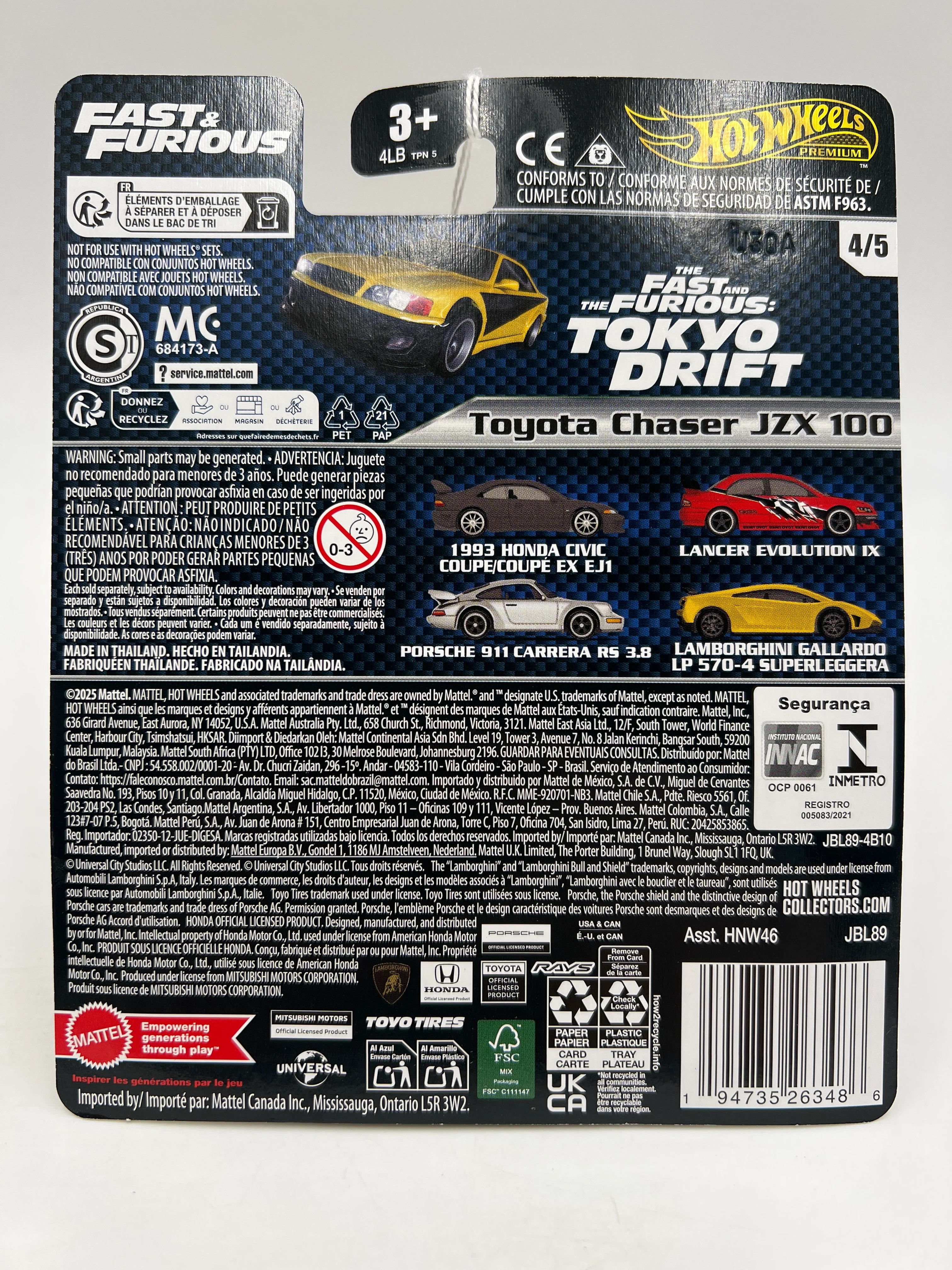 2025 Hot Wheels Premium Fast & Furious #4 Toyota Chaser JZK 100 Yellow/Black 250F - Image 6
