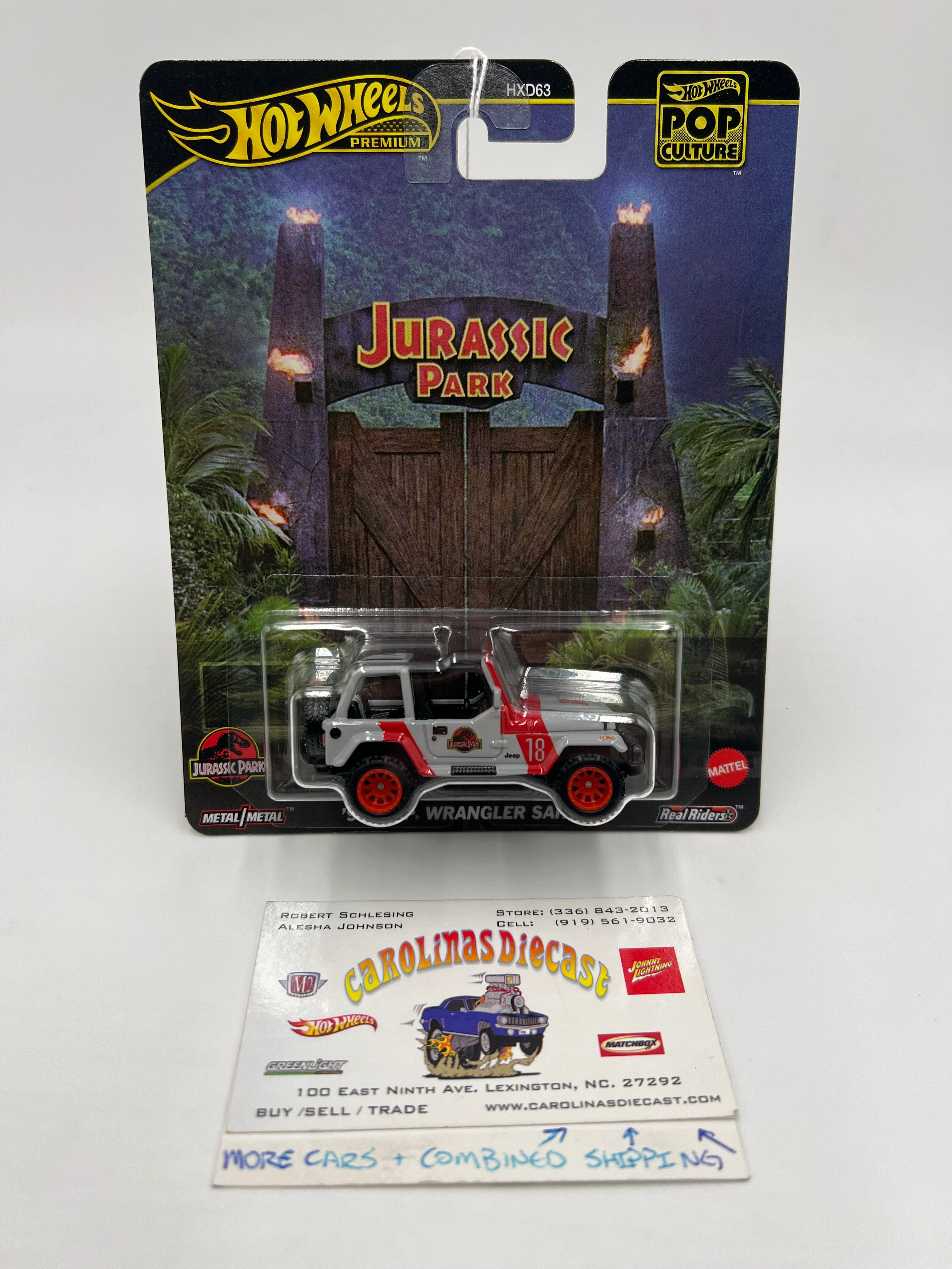 2025 Hot Wheels Premium Pop Culture Jurassic Park 92 Jeep Wrangler Sahara Gray/Red 265A