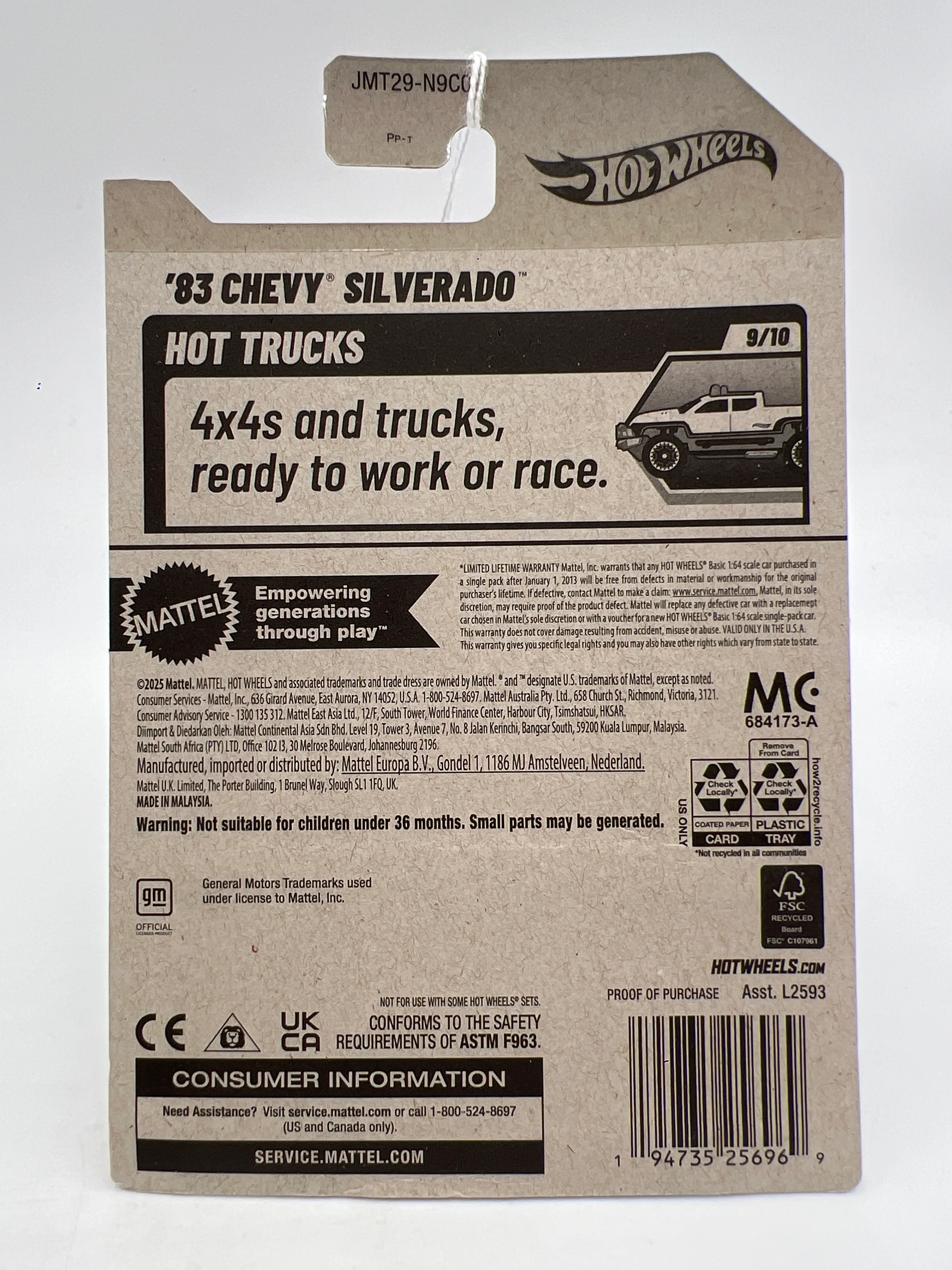 2025 Hot Wheels Q Case Hot Trucks #157 83 Chevy Silverado Dark Gray 16A - Image 6