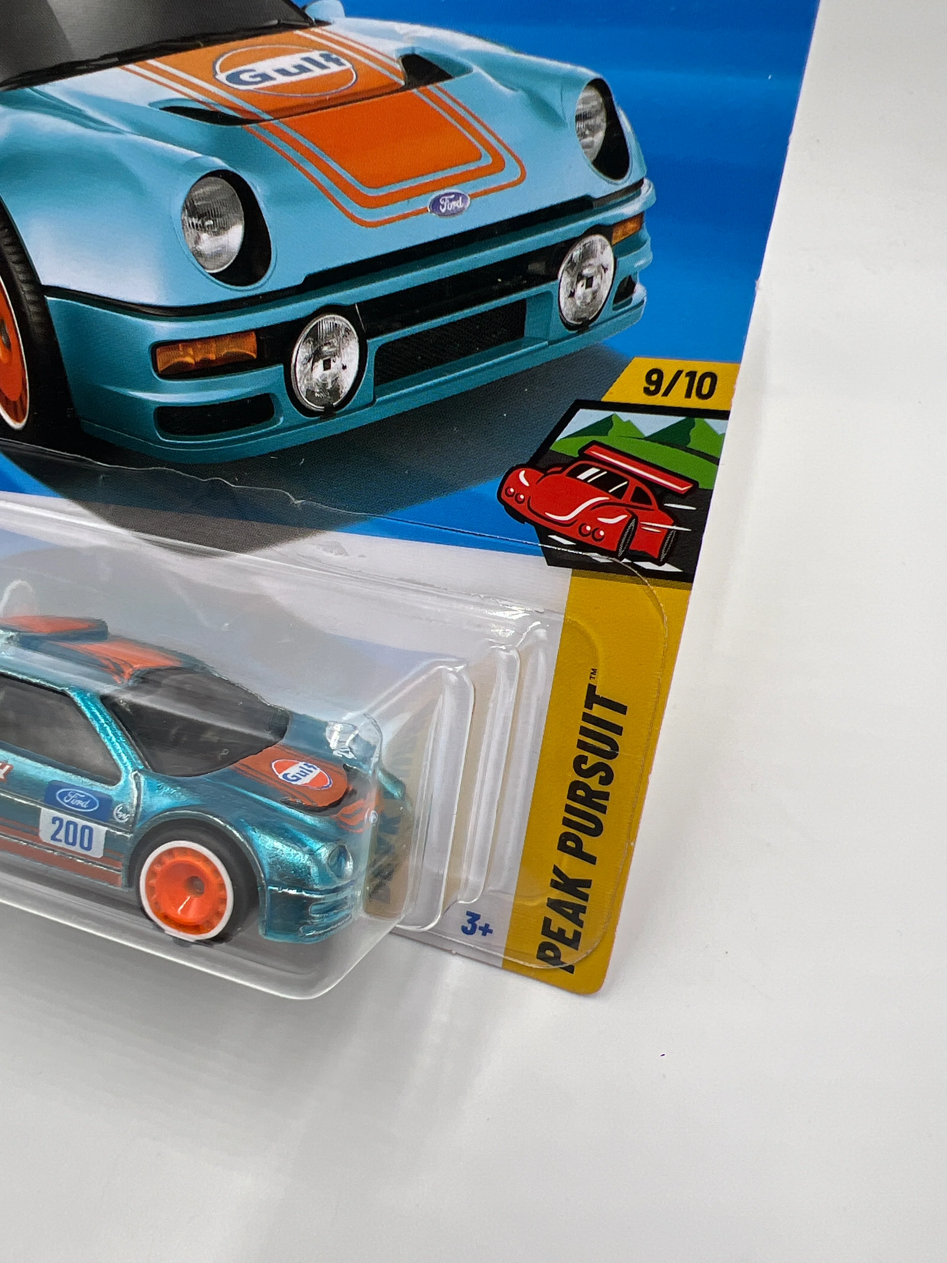 2025 Hot Wheels Super Treasure Hunt #247 Ford RS200 Gulf Blue W/Protector Intl Card - Image 3