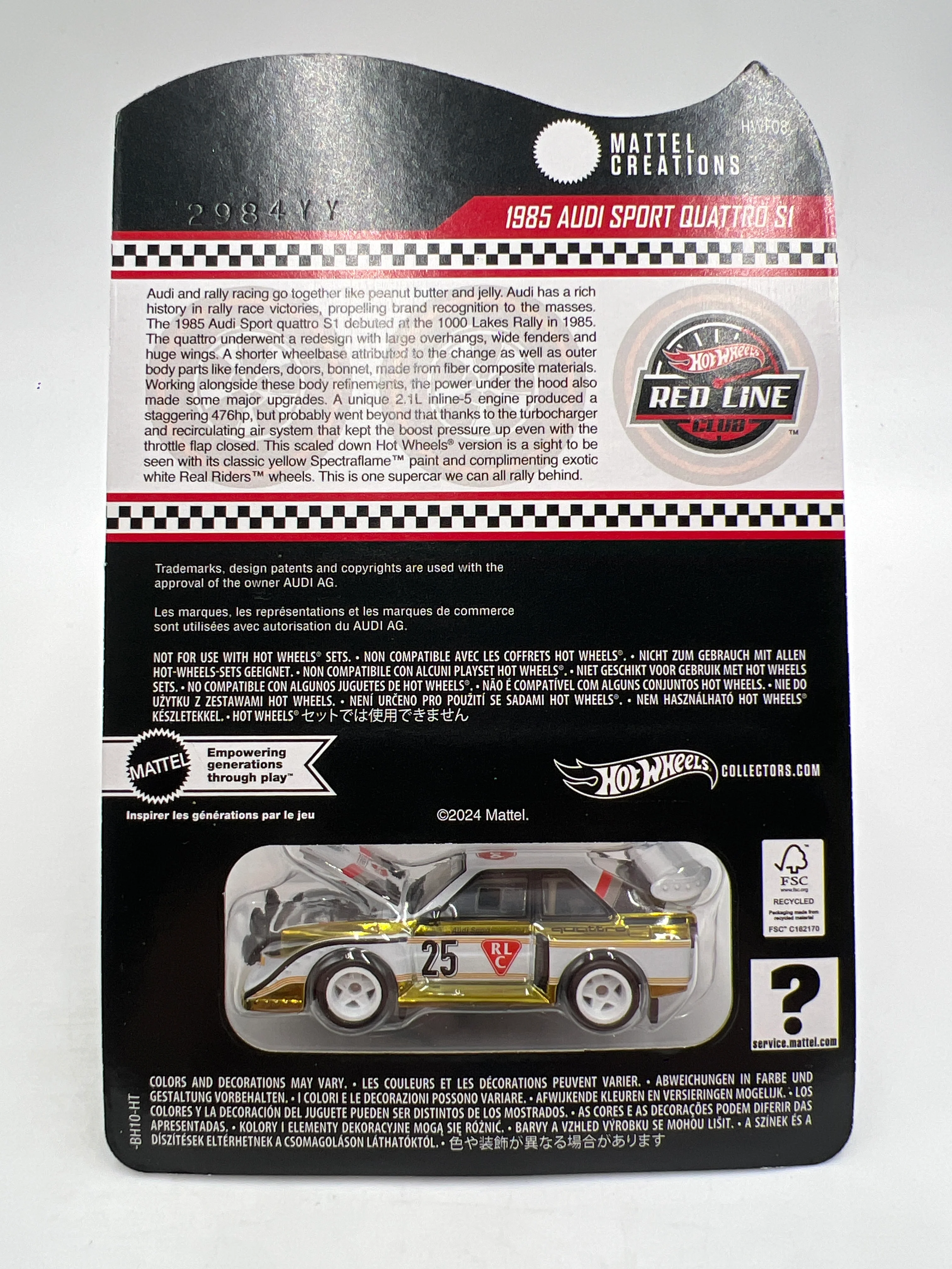 2025 Hot Wheels RLC 1985 Audi Sport Quattro S1 White/Gold W/Protector - Image 6