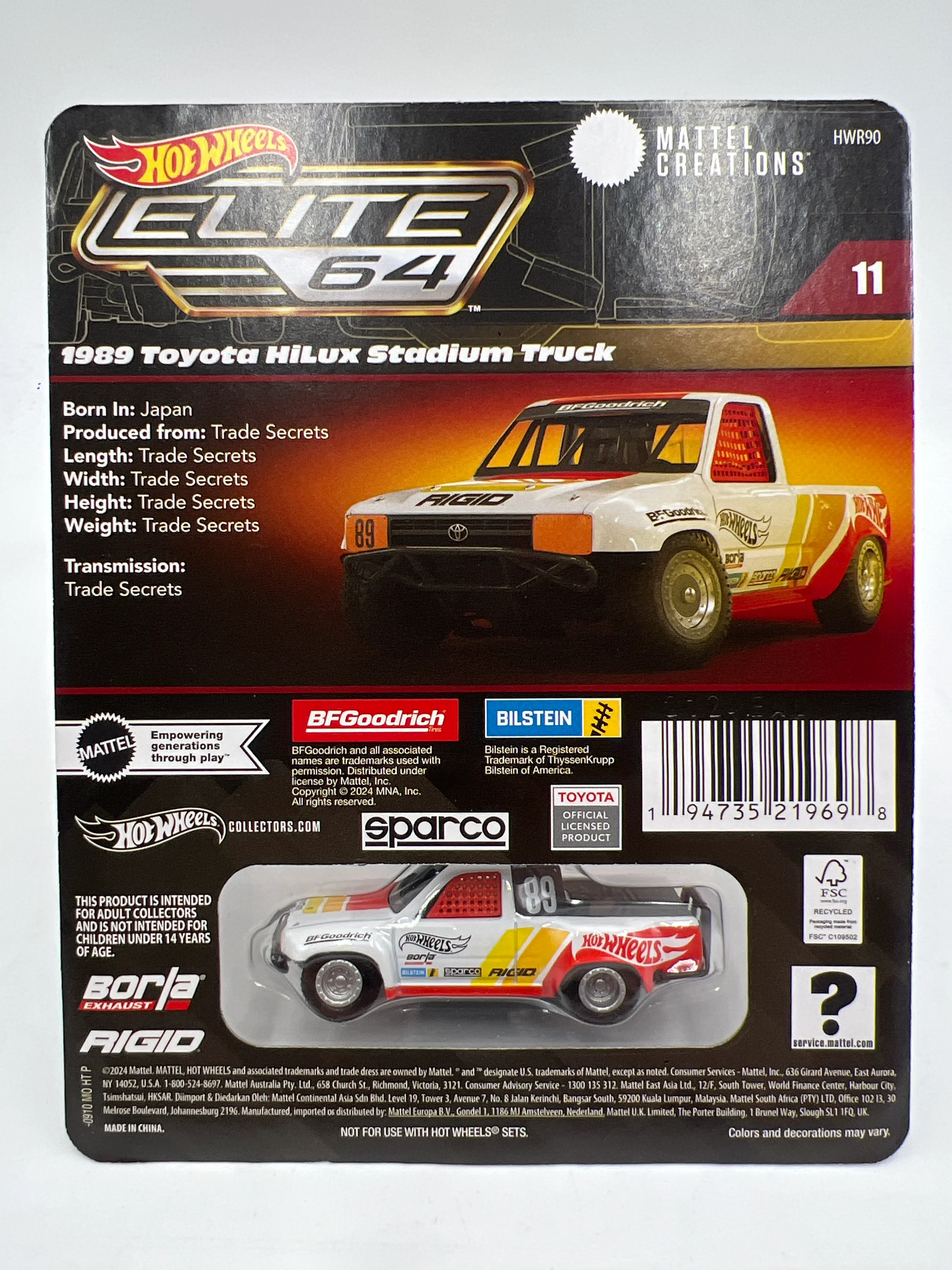 2025 Hot Wheels RLC Elite 64 #11 1989 Toyota HiLux Stadium Truck W/Protector - Image 7