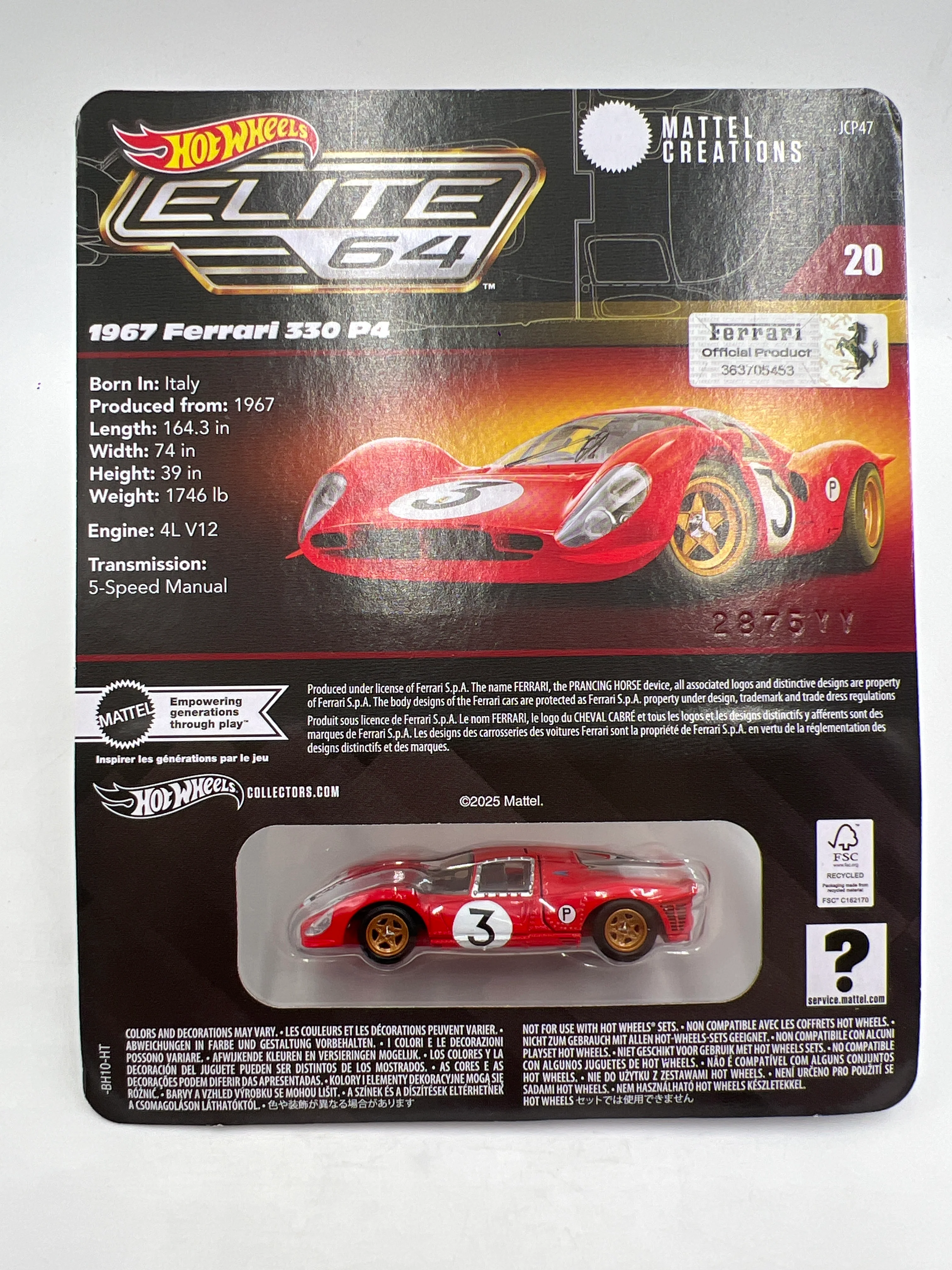 2025 Hot Wheels RLC Elite 64 #20 Ferrari 330 P4 Red W/Protector - Image 6
