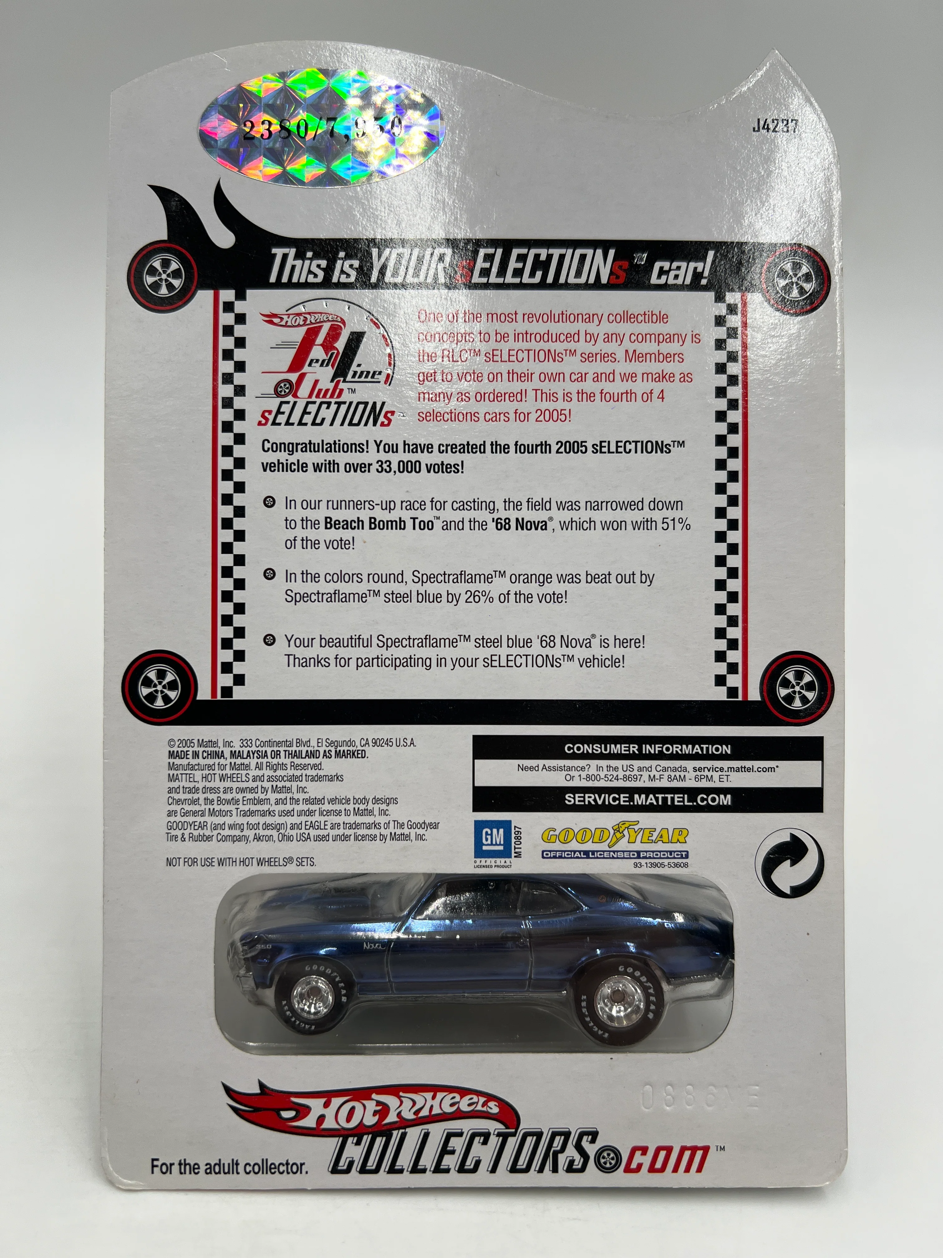 2005 Hot Wheels RLC sELECTIONs Series 2380/7950 68 Nova Dark Blue W/Protector - Image 6