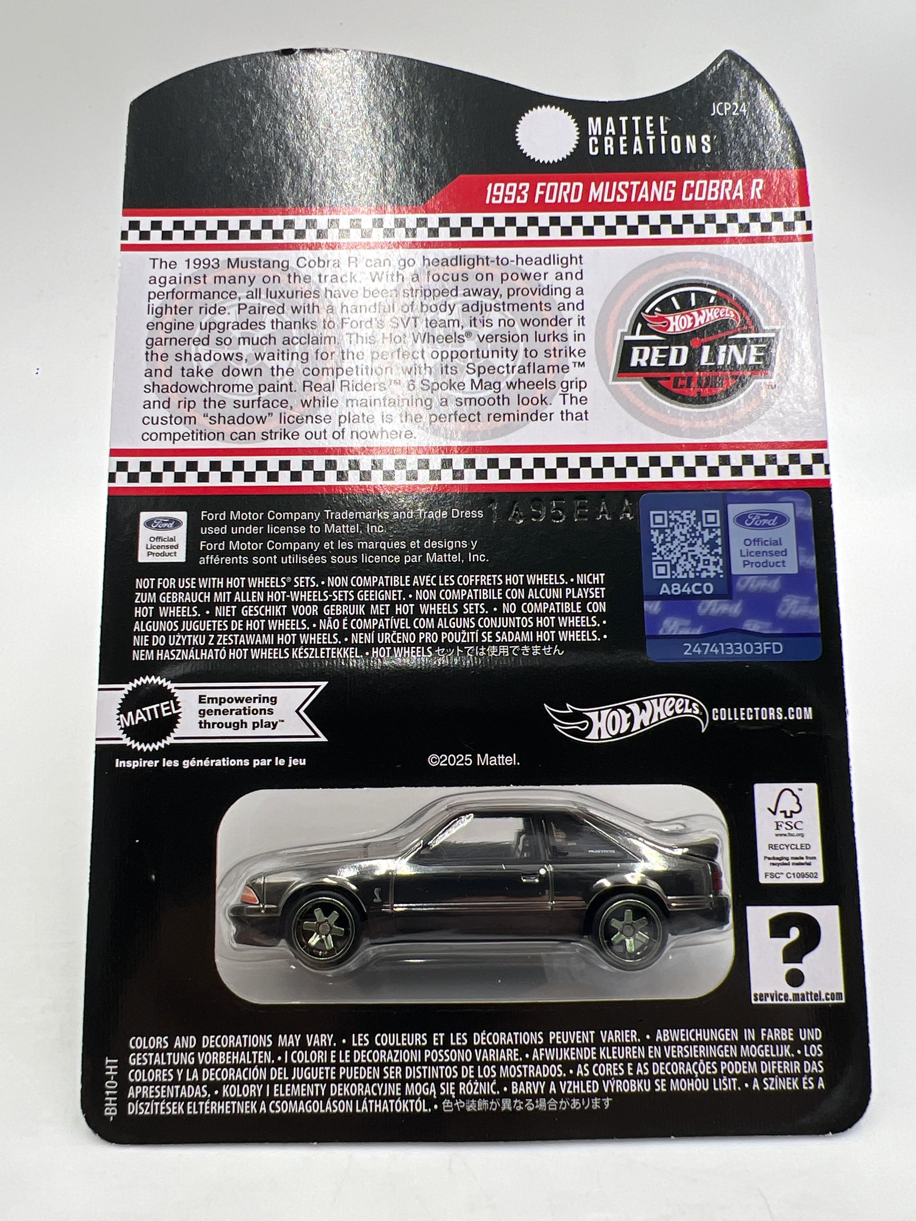 2025 Hot Wheels RLC Exclusive 1993 Ford Mustang Cobra R Shadow Chrome W/Protector - Image 6