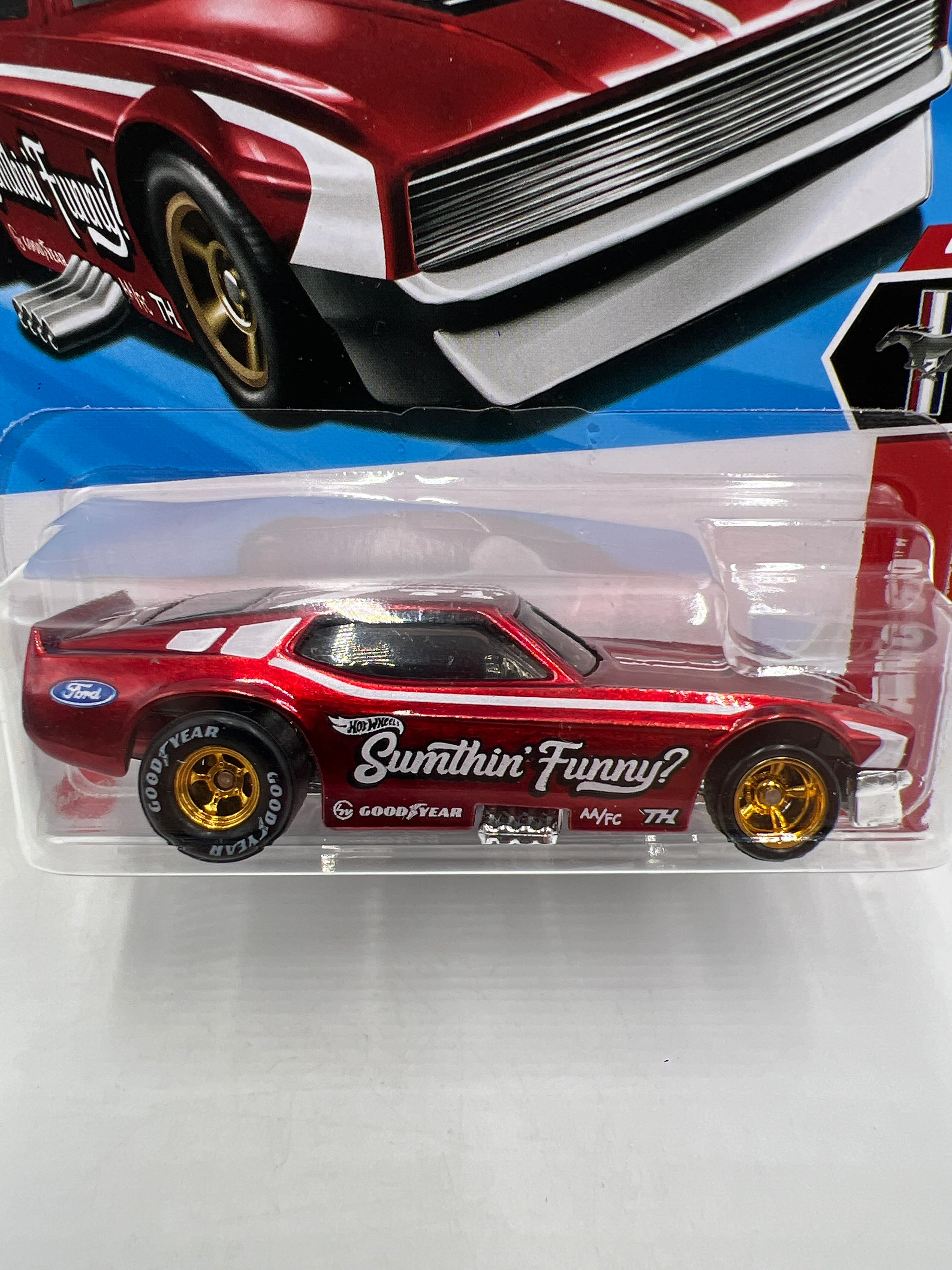 2025 Hot Wheels Super Treasure Hunt #175 71 Mustang Funny Car Red W/Protector Intl Card See Desc - Image 2
