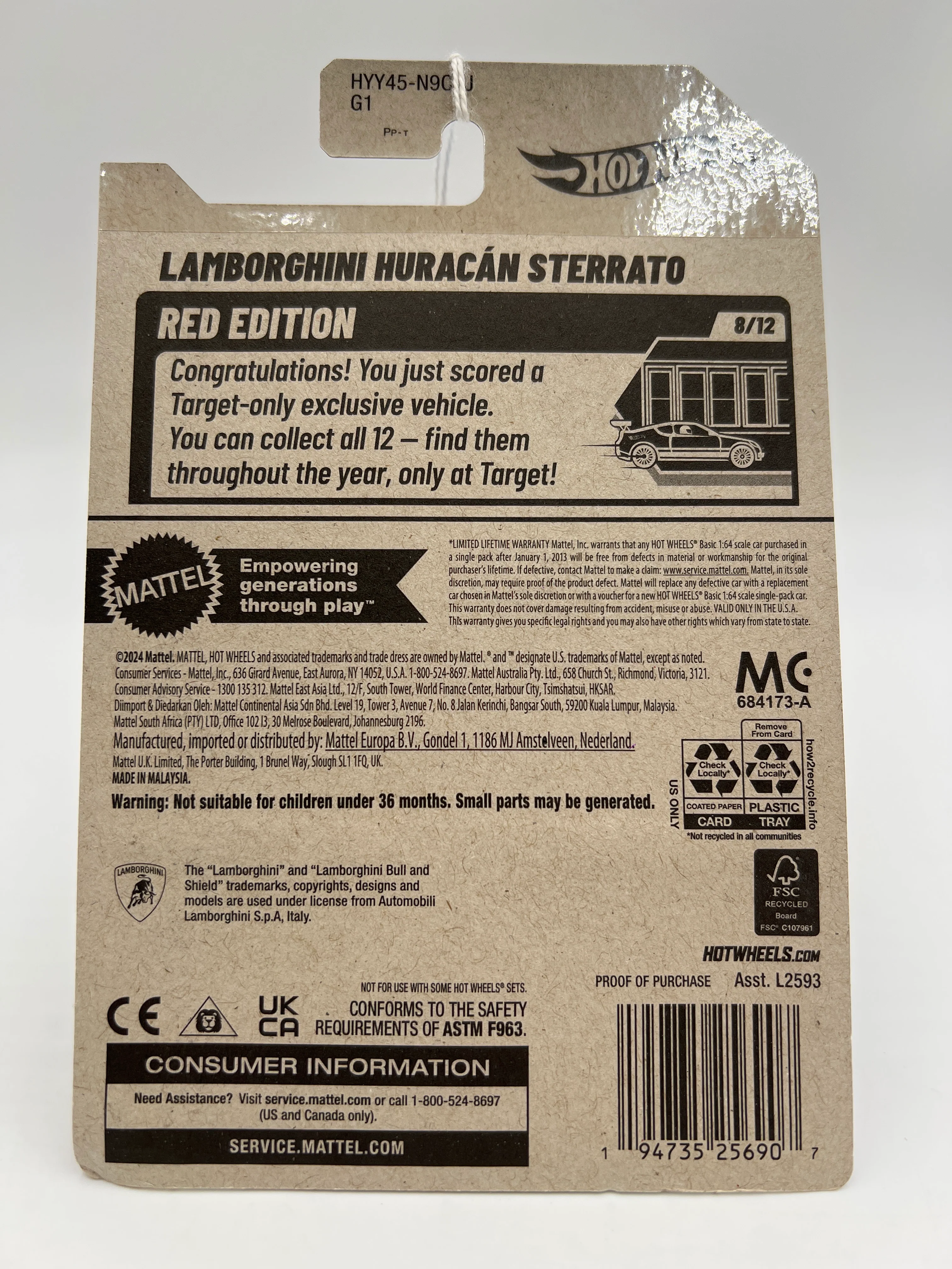 2025 Hot Wheels Target Exclusive Red Edition #41 Lamborghini Huracan Sterrato Black 143A - Image 6