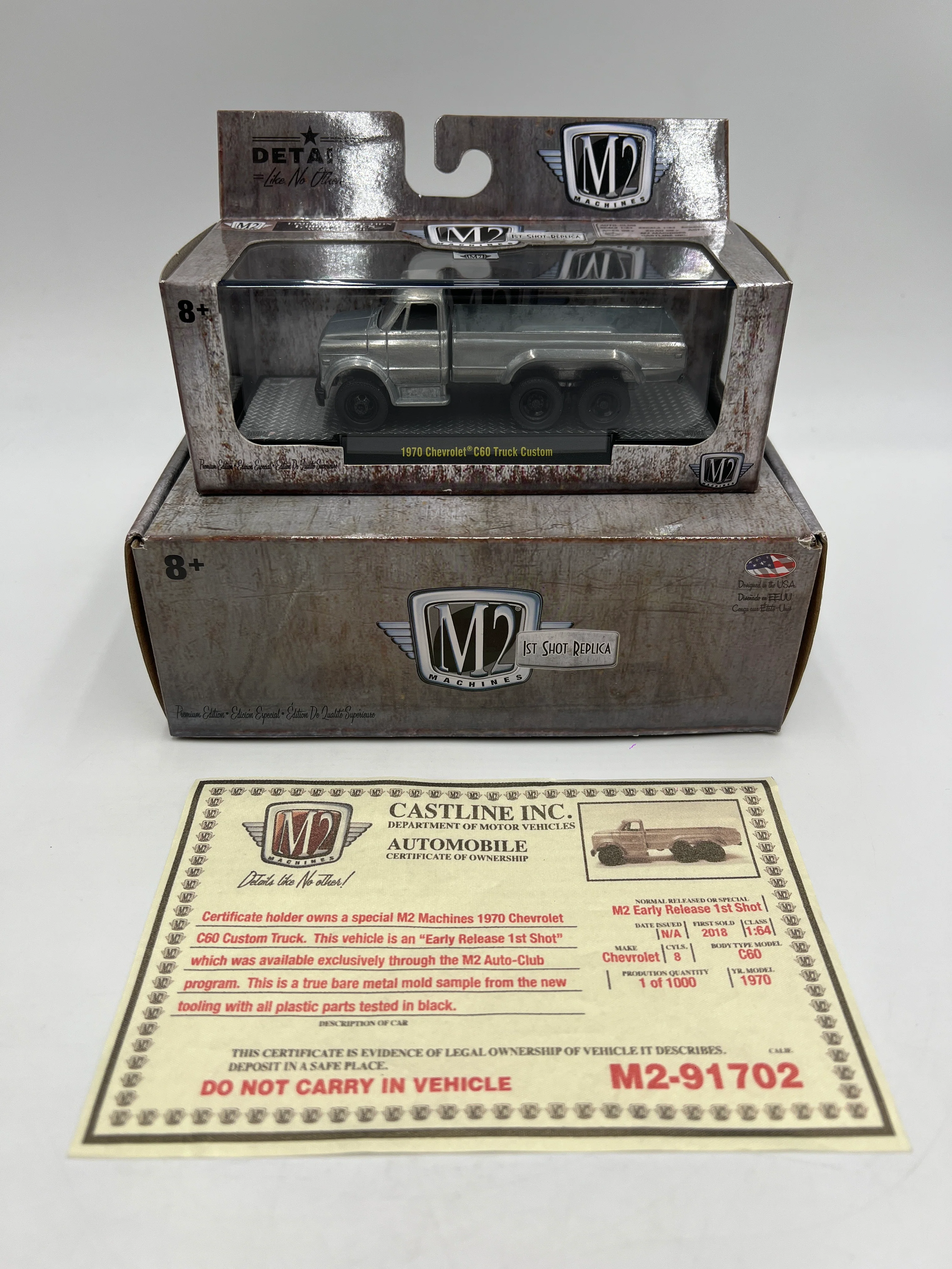M2 Machines Auto-Club Exclusive 1st Shot Replica Raw Sample 1/1000 1970 Chevrolet C60 Truck Custom