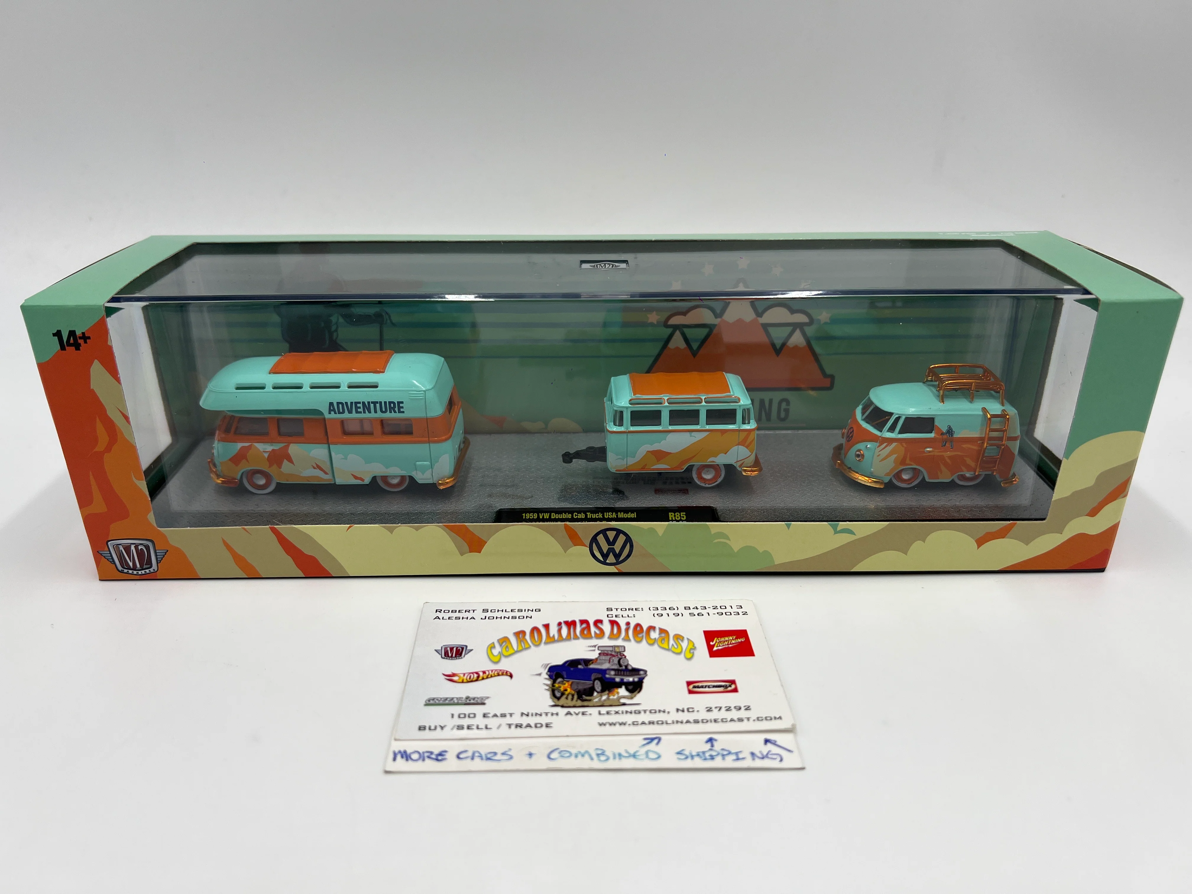2025 M2 Machines Auto Haulers CHASE 1959 VW Double Cab Truck USA Model & 1960 VW Delivery Van & Trailer R85