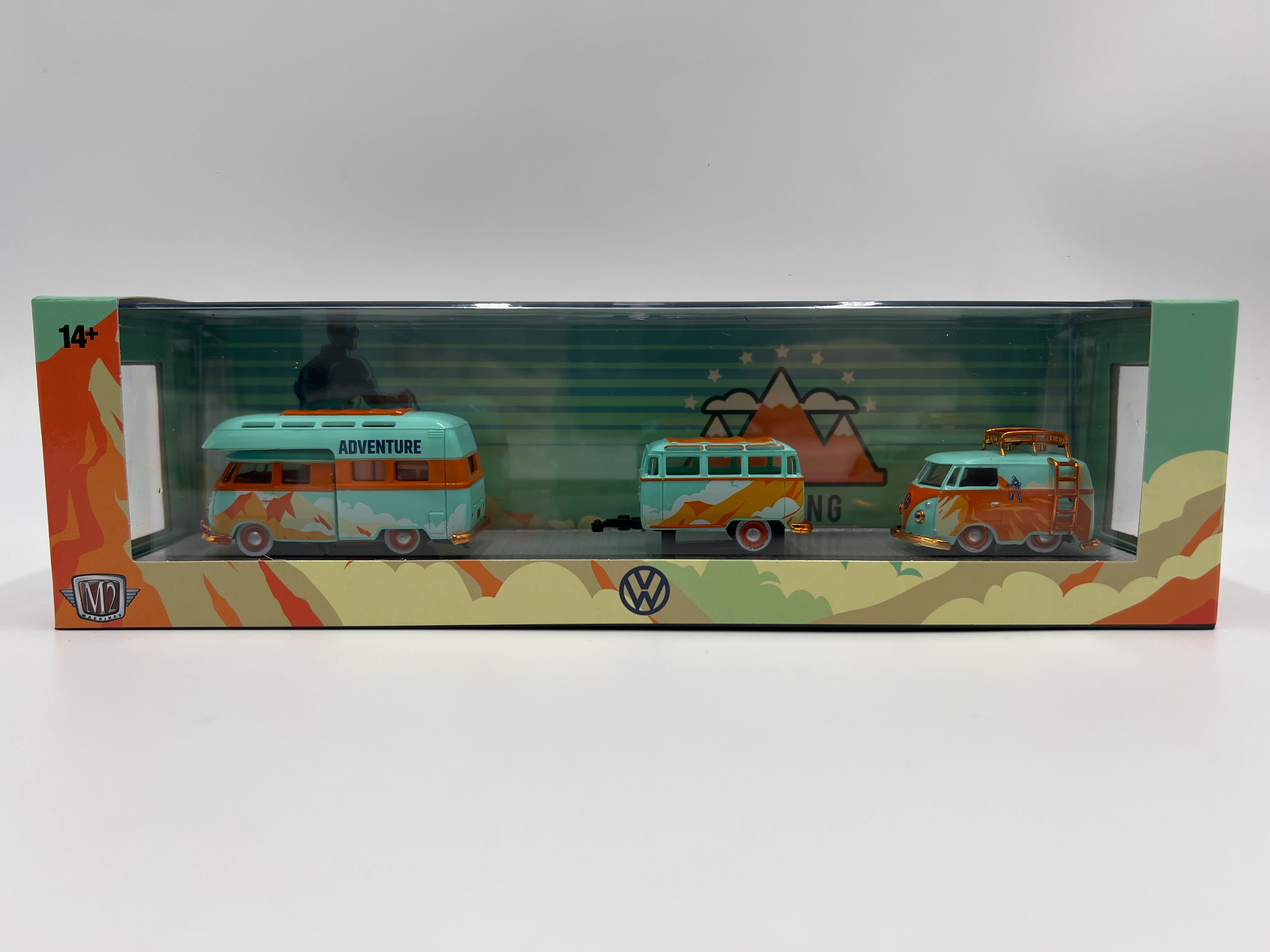 2025 M2 Machines Auto Haulers CHASE 1959 VW Double Cab Truck USA Model & 1960 VW Delivery Van & Trailer R85 - Image 2