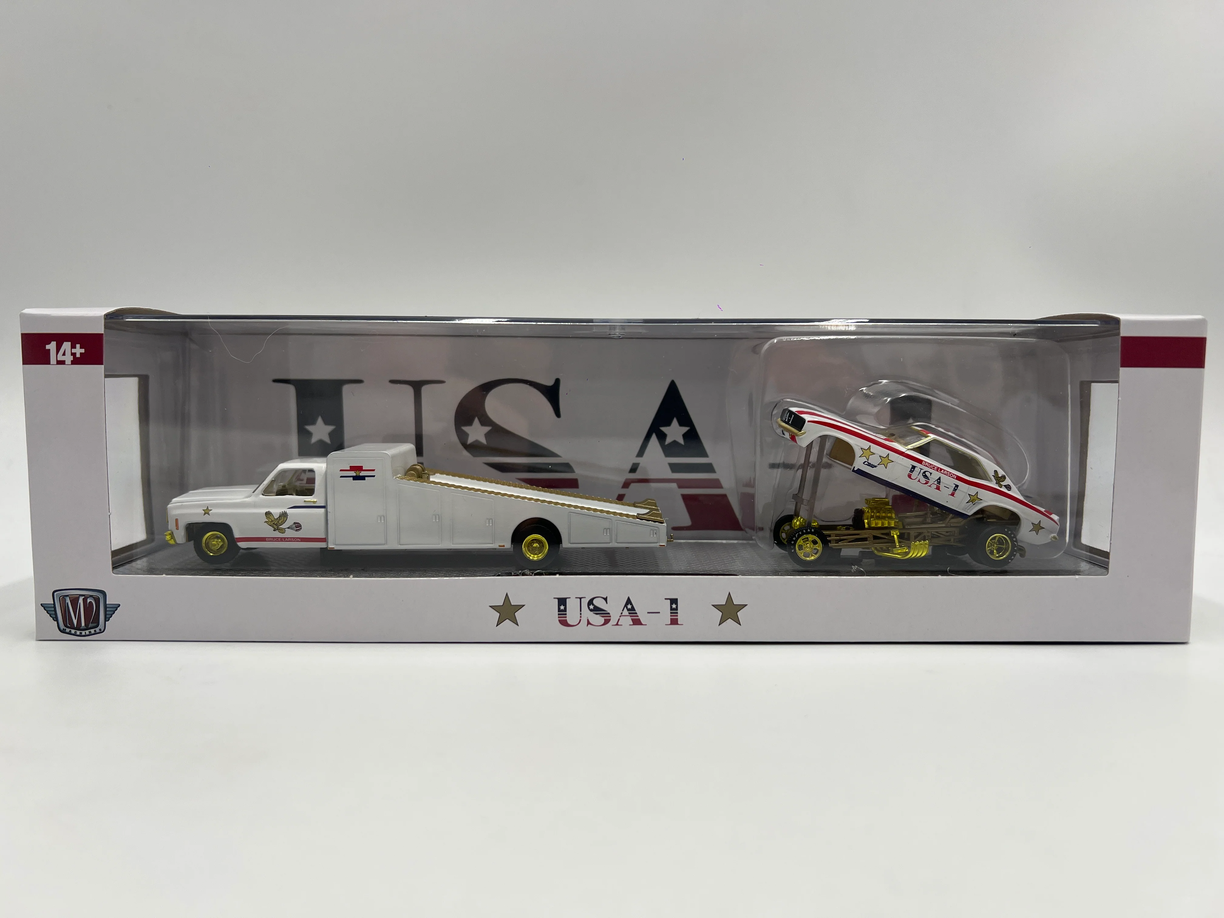 2025 M2 Machines Auto Haulers CHASE 1973 Chevrolet C30 Truck & 1969 Chevrolet Camaro Funny Car USA-1 S44