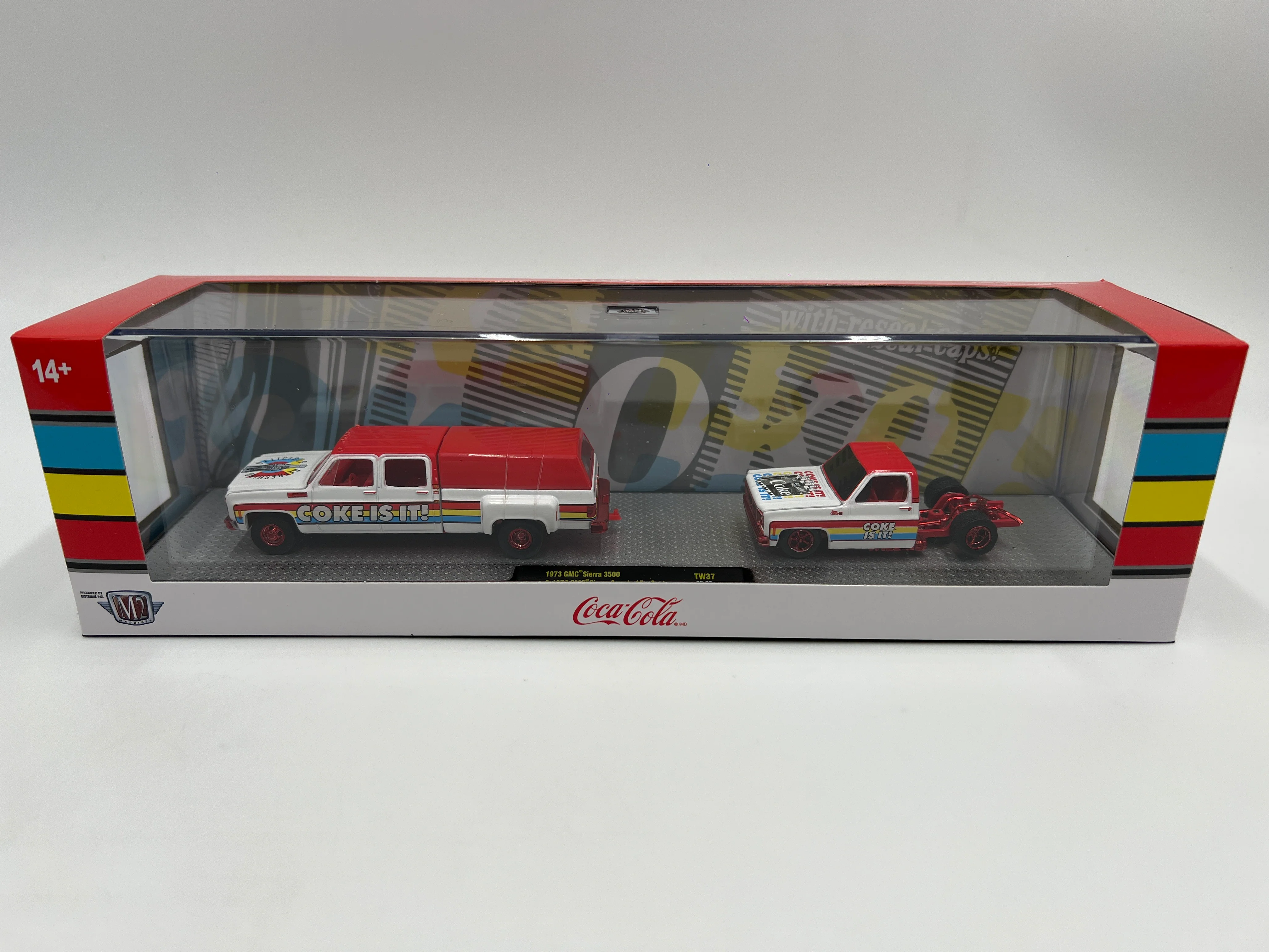 2025 M2 Machines Auto Haulers CHASE Coca Cola 1973 GMC Sierra 3500 & 1976 GMC Sierra Grande TW37
