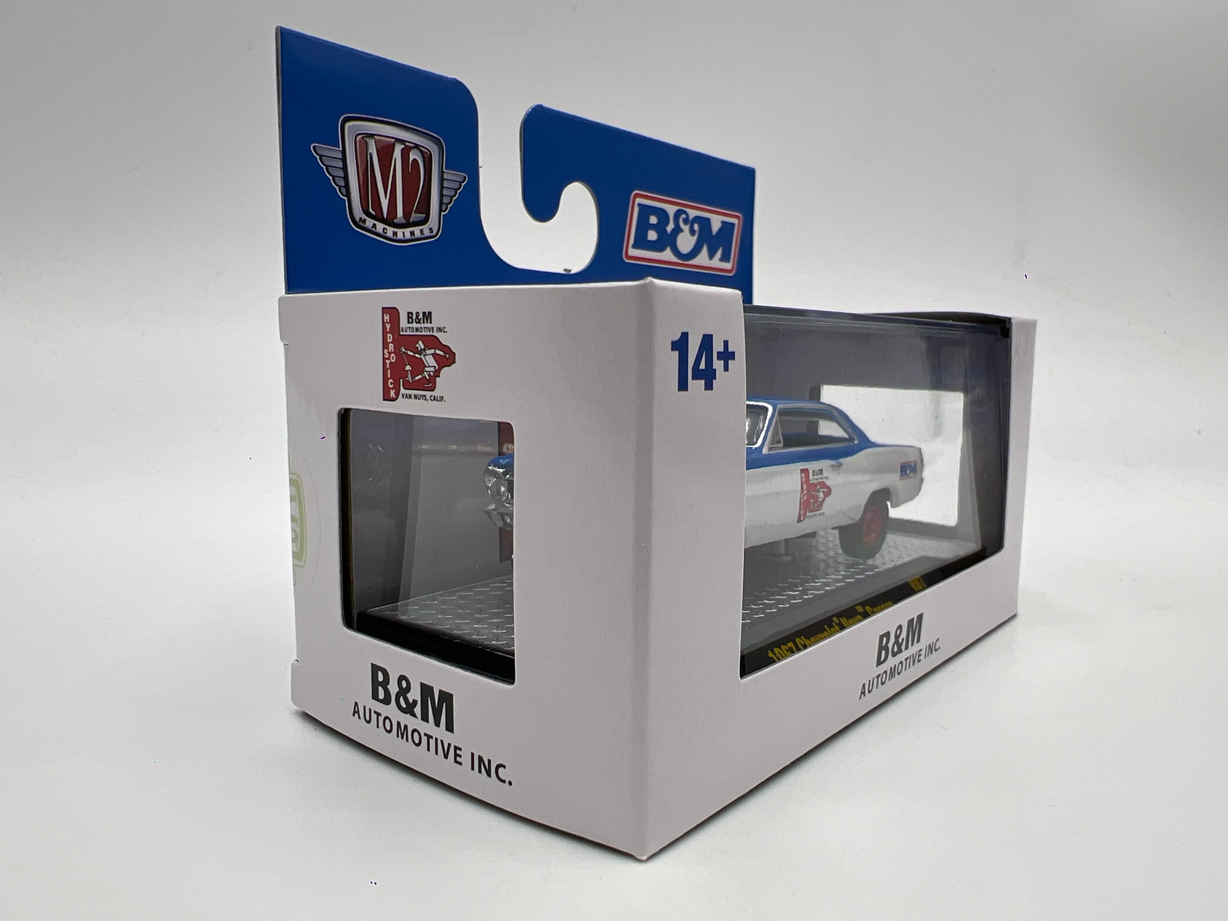 2025 M2 Machines Detroit Muscle 1967 Chevrolet Nova Gasser Blue/White B&M R87 - Image 3
