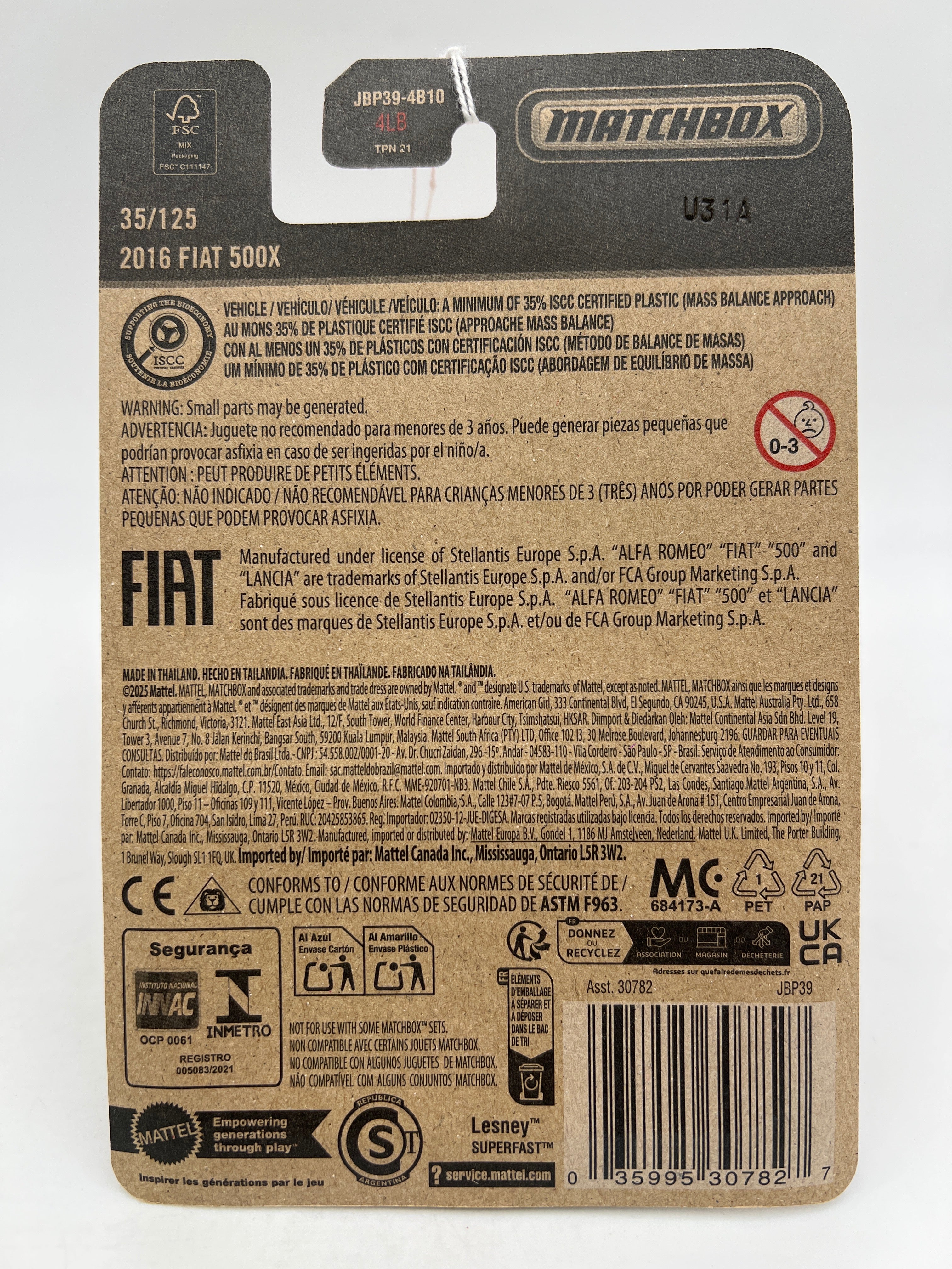 2025 Matchbox #35 2016 Fiat 500X Blue 206D - Image 2