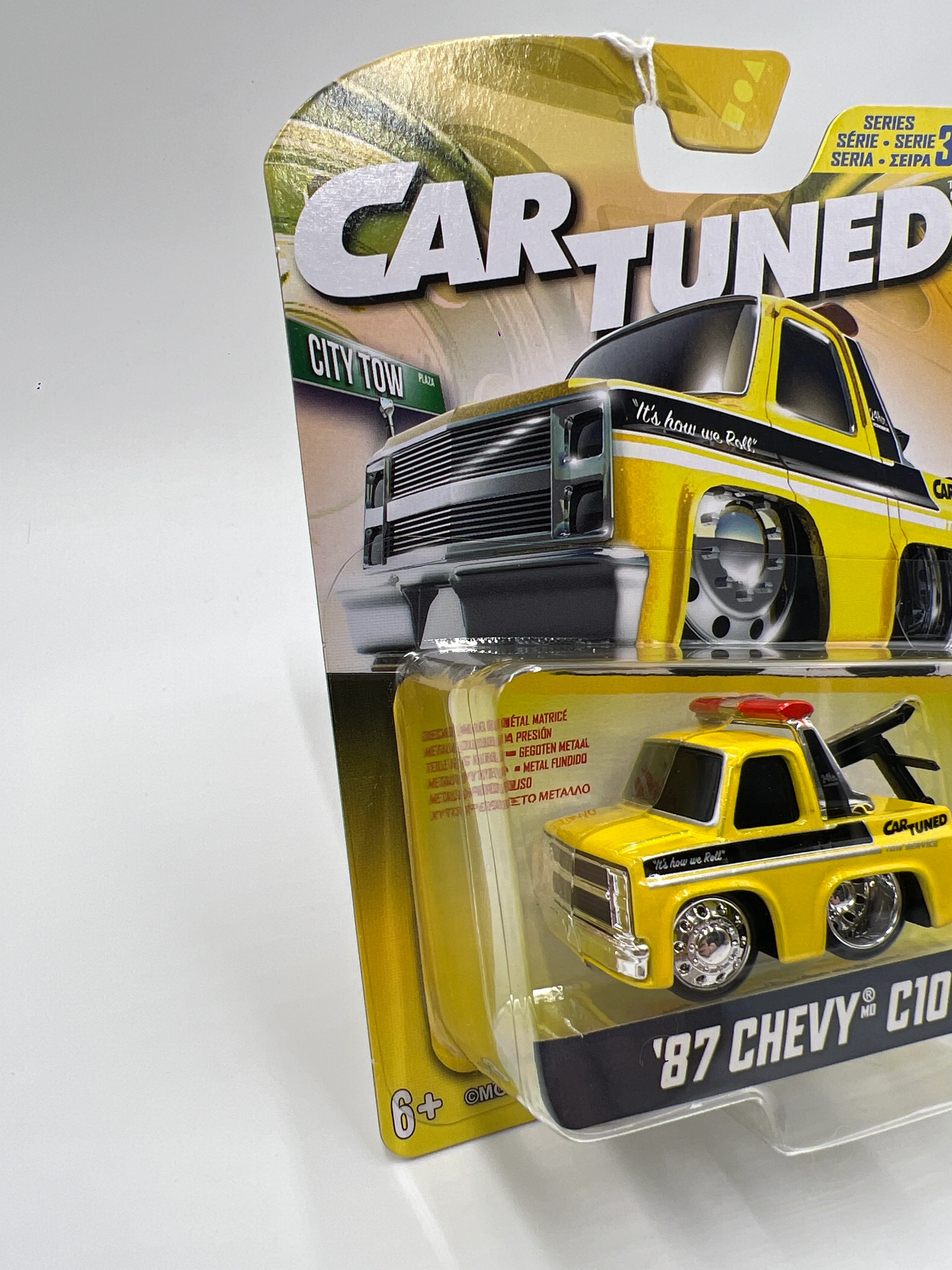 2025 MGA Car Tuned Series 3 #6 87 Chevy C10 Tow Truck Yellow 179F - Image 4