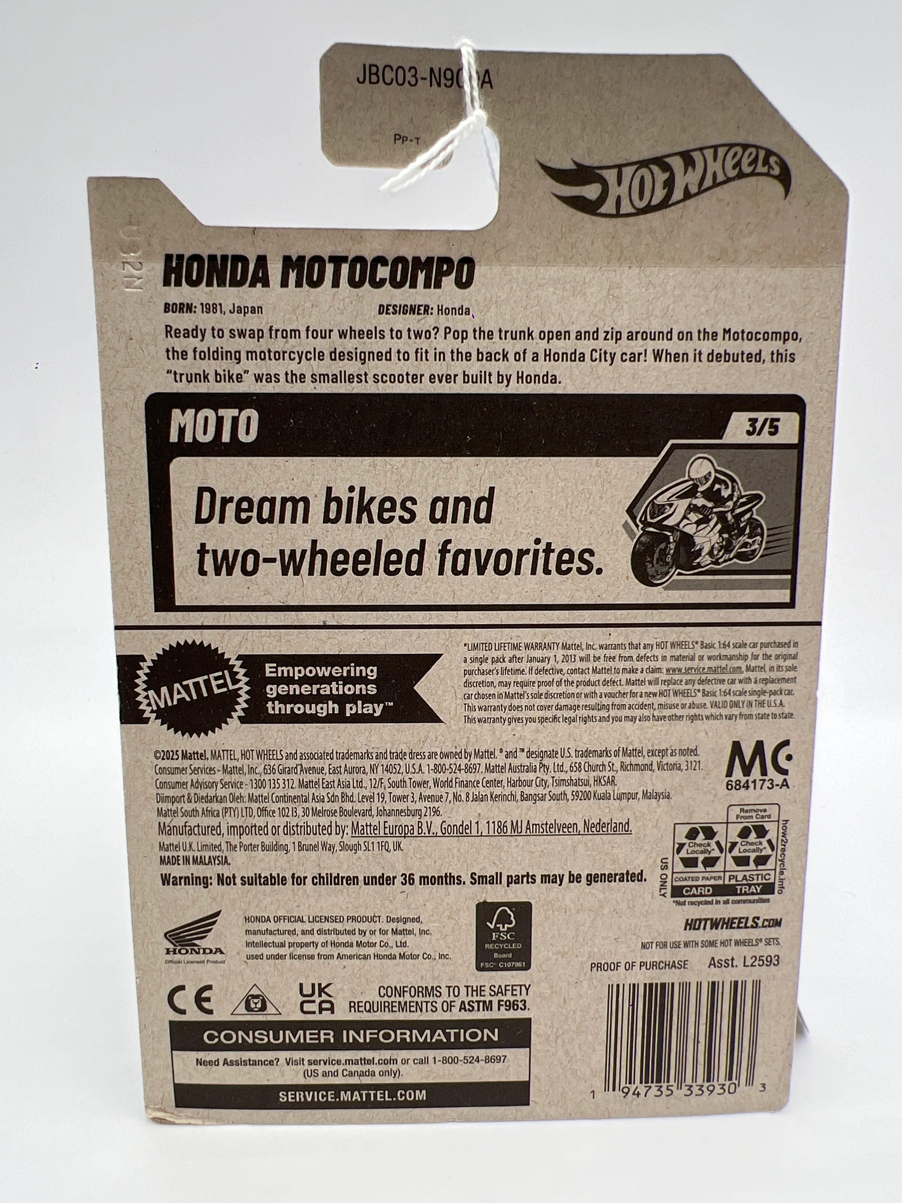 2026 Hot Wheels A Case Moto #181 Honda Motocompo Yellow 76H - Image 6